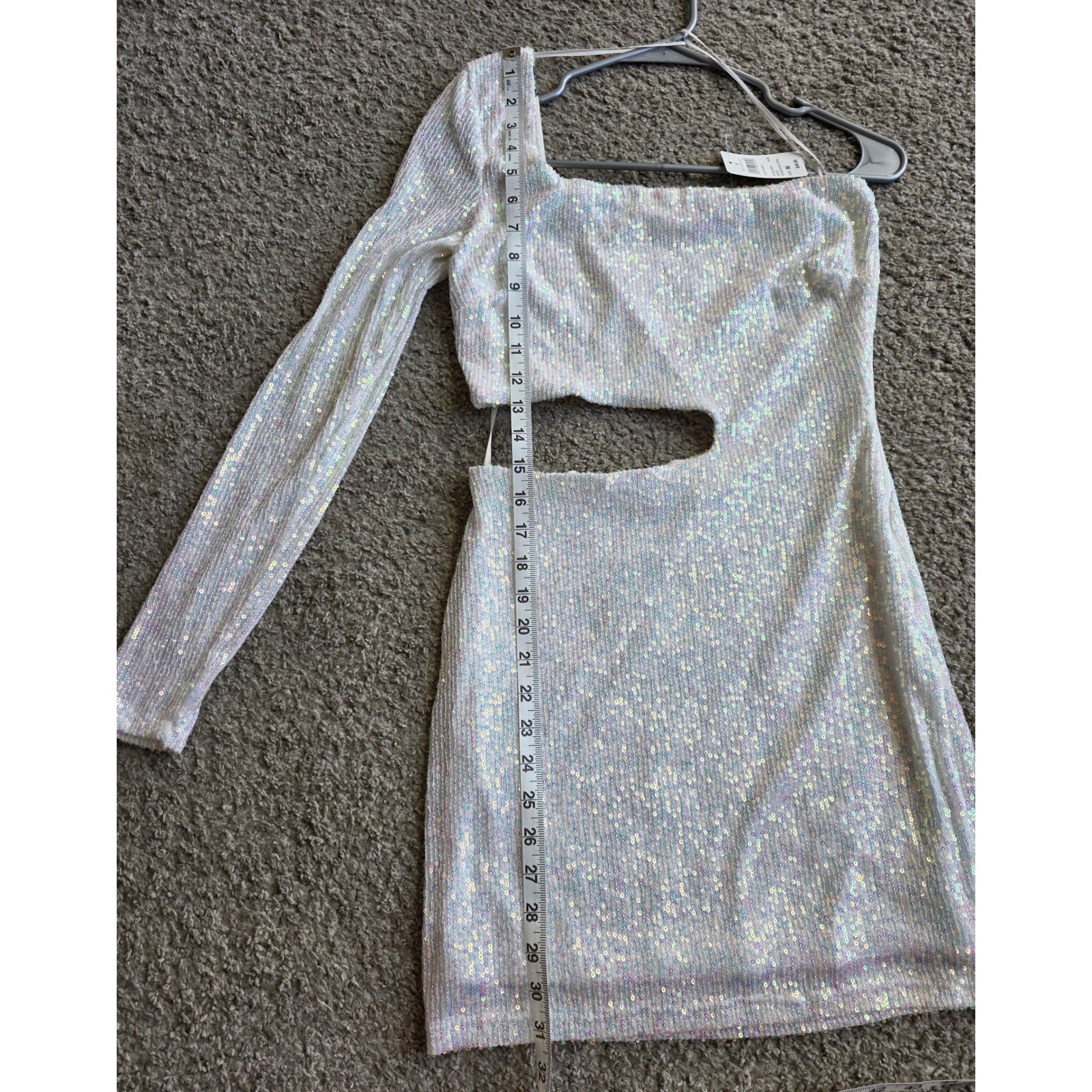 Windsor White Iridescent Sequin One Shoulder Cutout Mini Dress NWT Medium