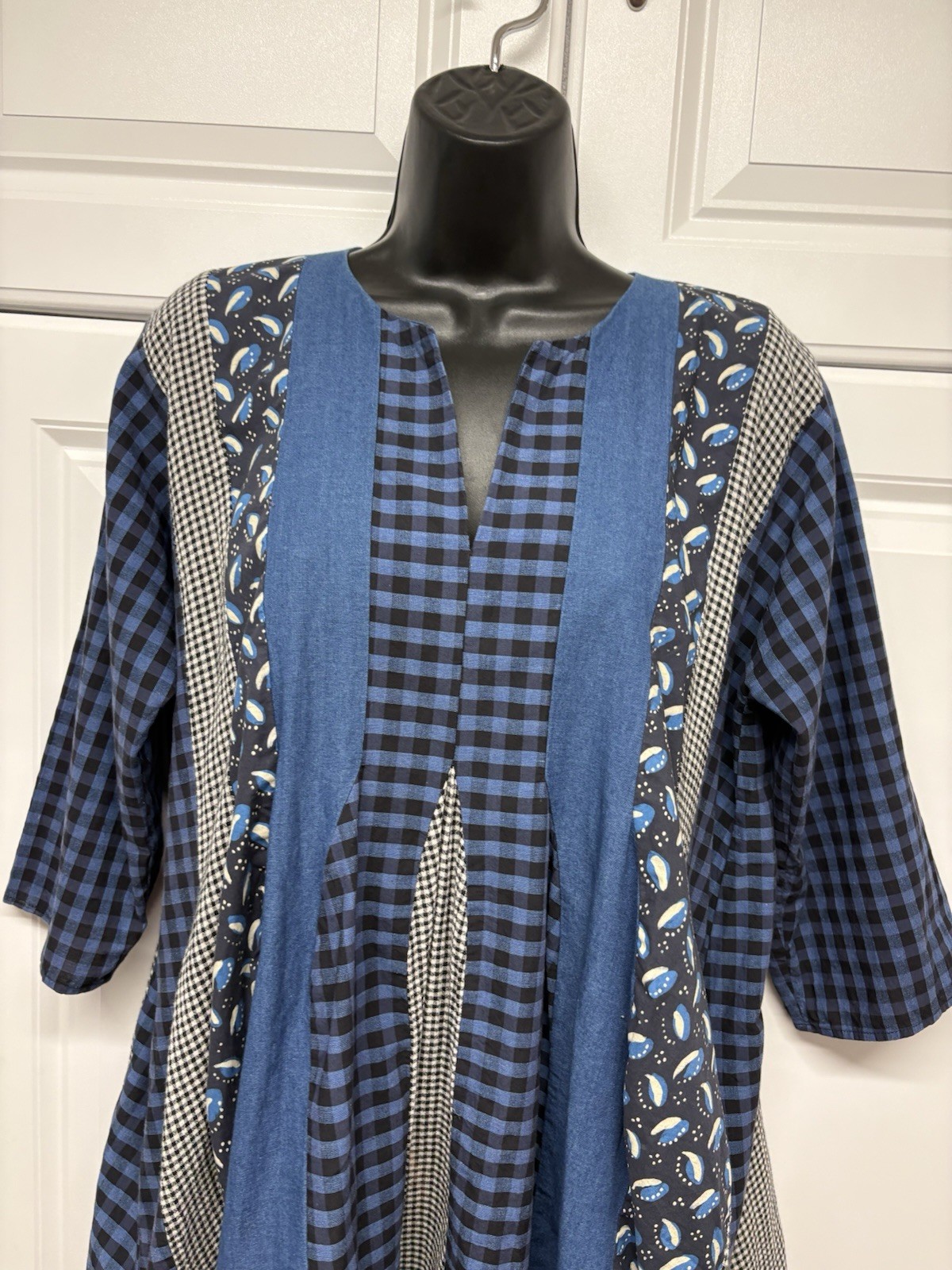 CARON CALLAHAN M Lightweight Cotton Mixed Indigos Combo Aria Dress Side Pockets