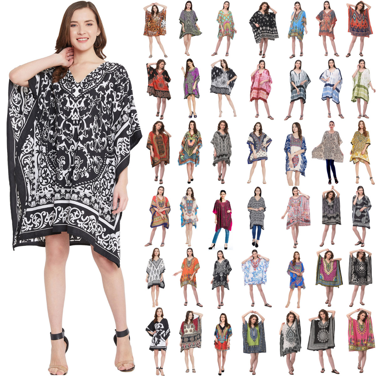 Plus Size Tunic Tops Beachwear Caftan Short Beach Cover-Up Boho Tunics for Women