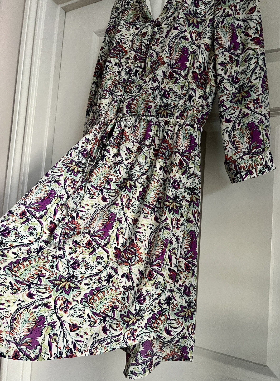 Daniel Rainn Anthropologie Boho Floral Print Size M Drawstring Waist 3/4 Sleeve