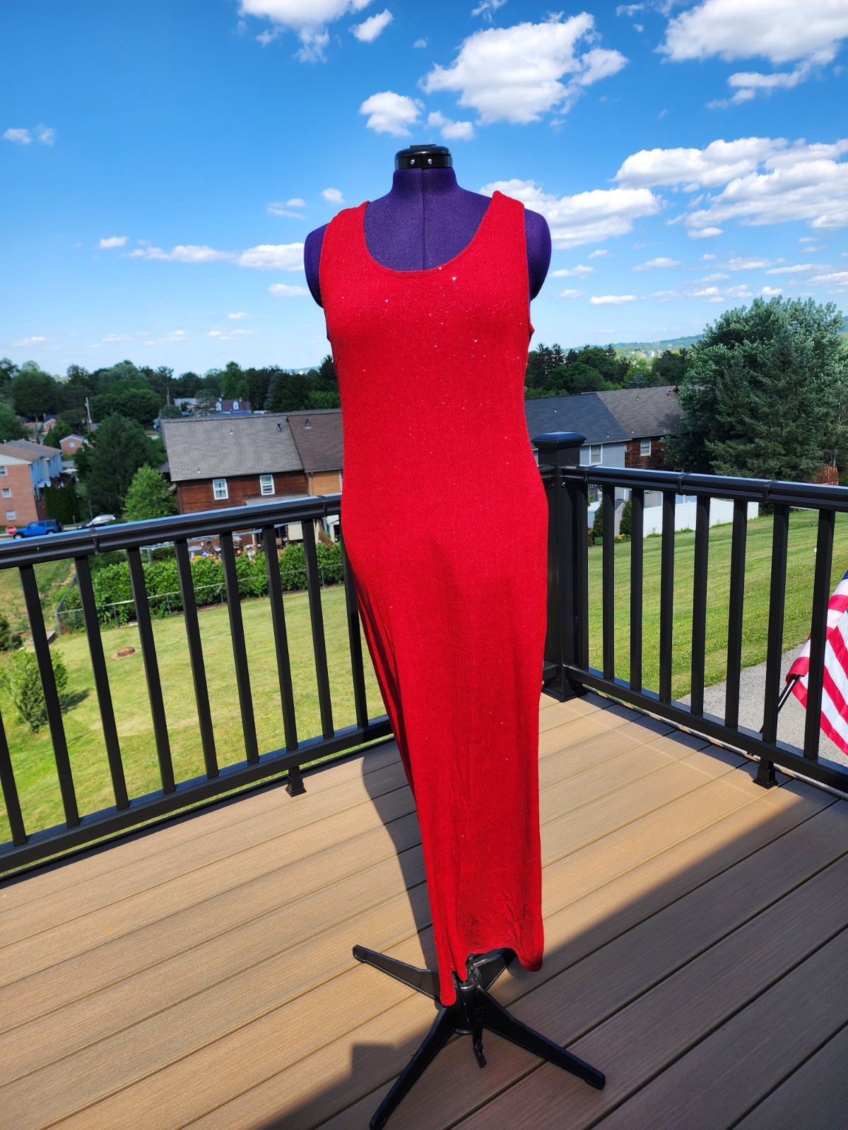 Onyx Nite Floor Length Gown Sparkle Tank Dress Size 16 Pull-on Red Sleeveless