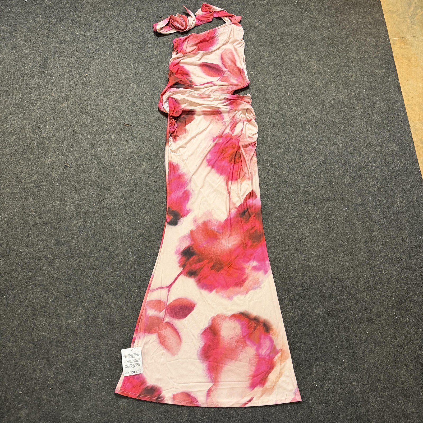 ASOS DESIGN Dress Womens US 6 Floral One Shoulder Maxi Ruched Bodycon Party Pink
