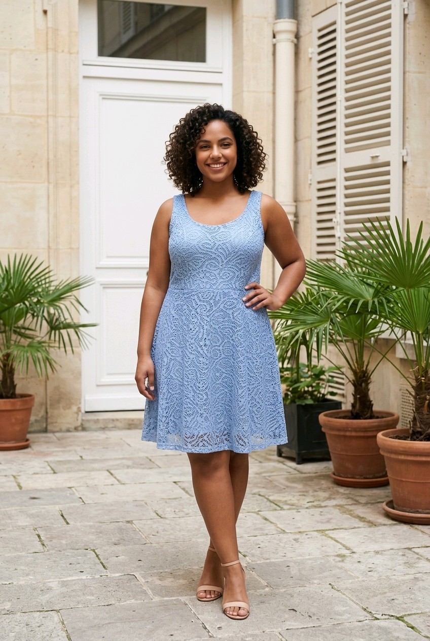 Apt. 9 periwinkle/light blue sleeveless lace overlay fit-and-flare dress