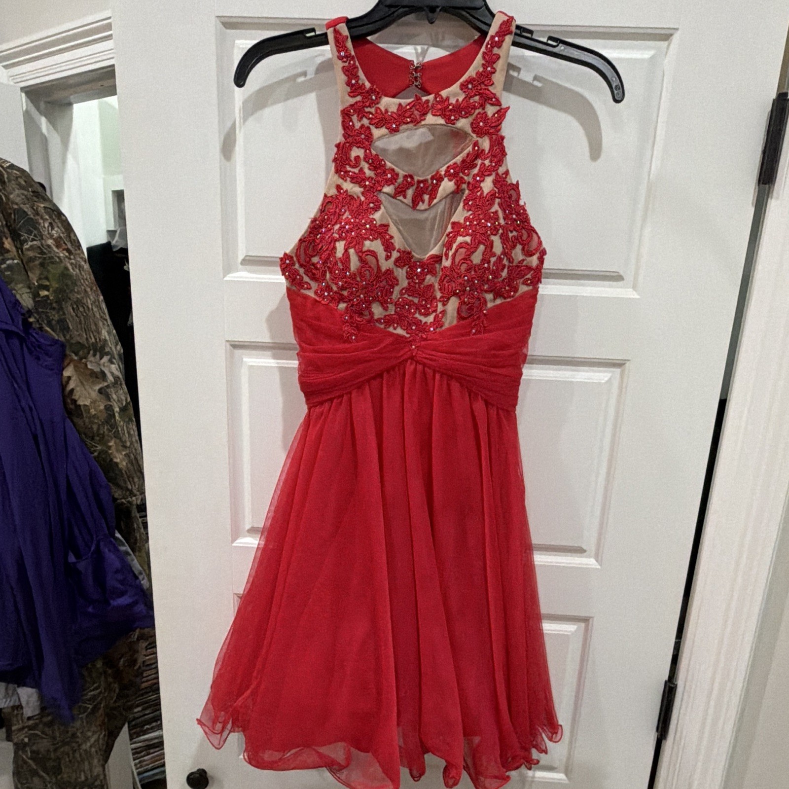 Blondie Nites by Stacy Sklar Red Beaded Sequin Tulle Fit & Flare Dress 3 55444