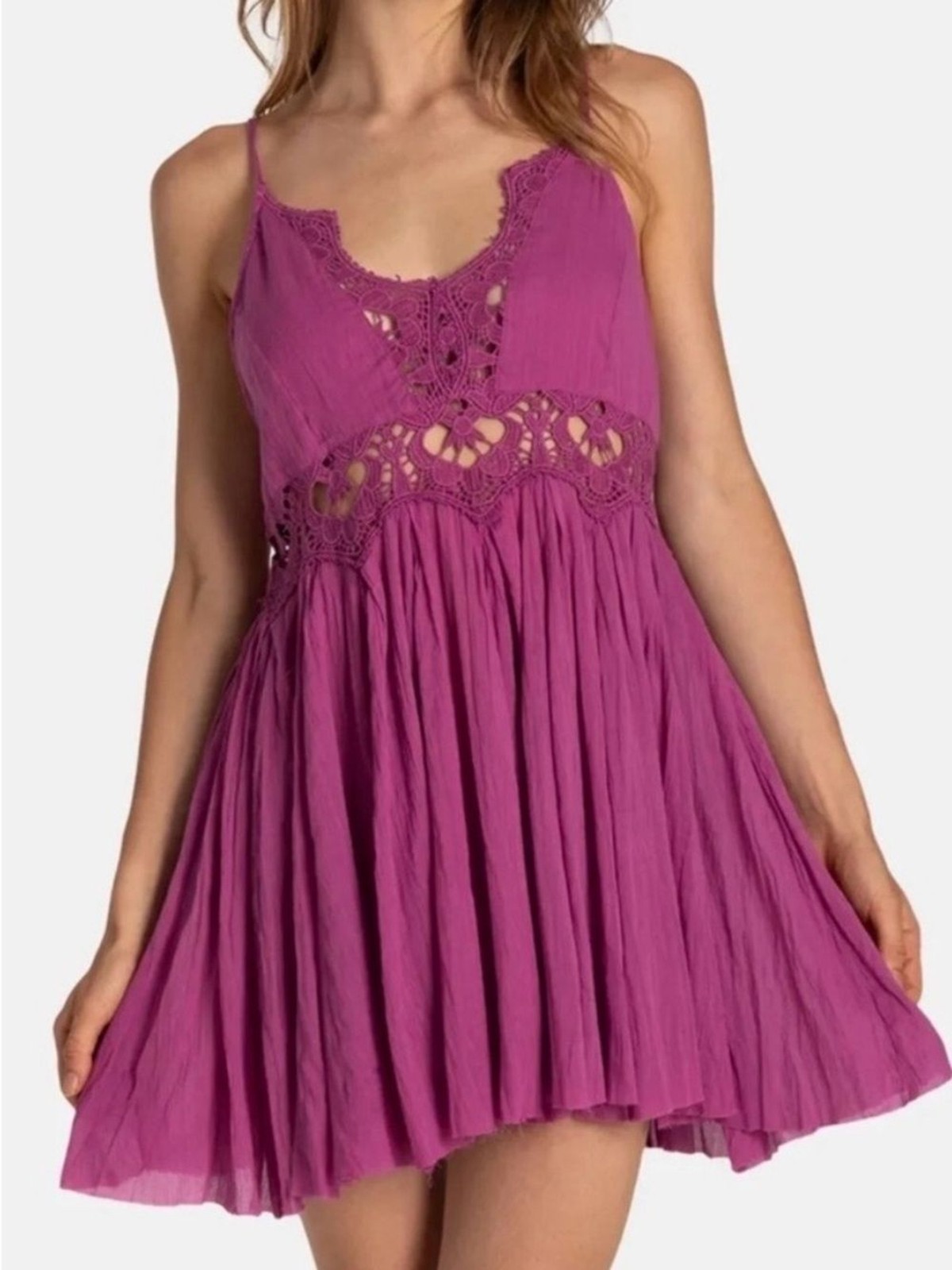 Free People Ilektra Lace Accent Cotton Slip Dress – Dahlia Mauve