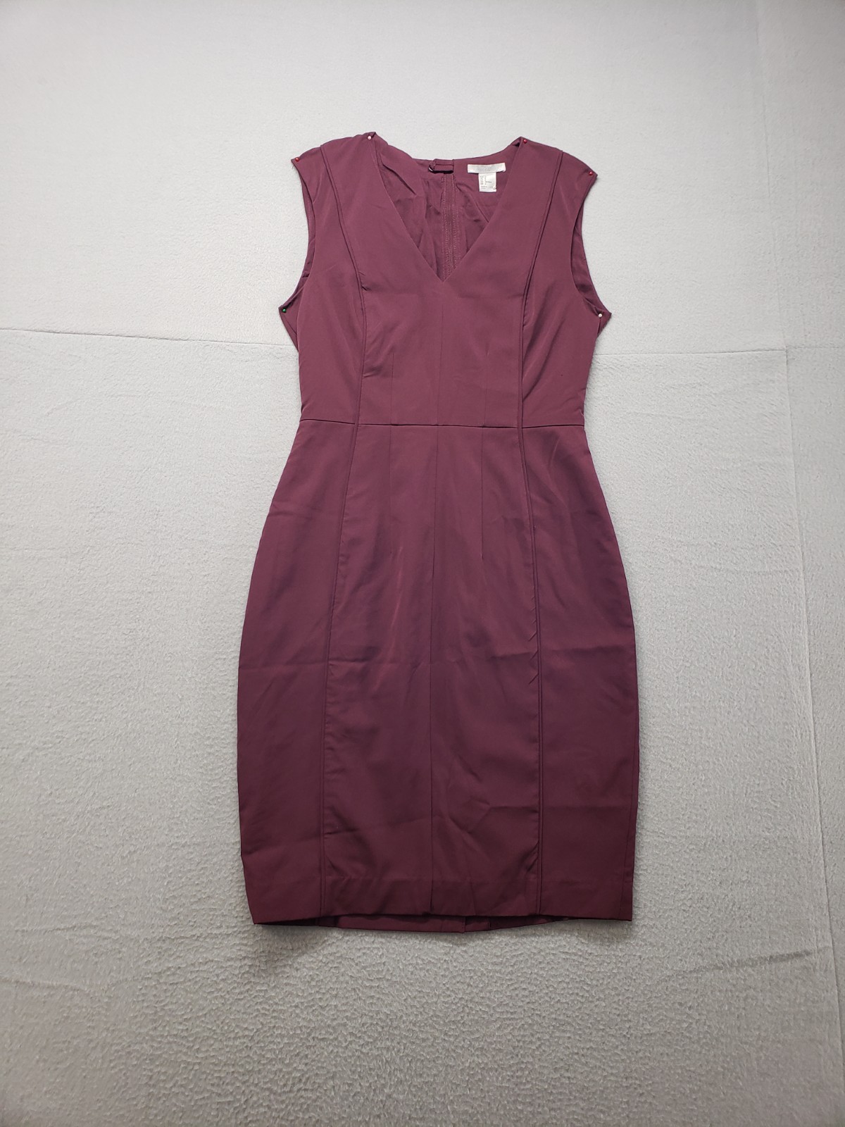 H&M Women Sheath Dress 6 Burgundy V Neck Sleeveless Back Slit Stretch Formal