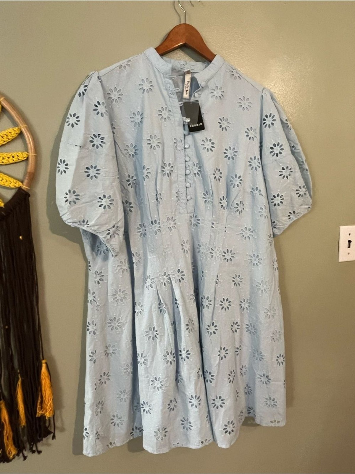 torrid Light Blue Eyelet Button-Front Tunic Sum Dress Cotton Vacation 18 NWT