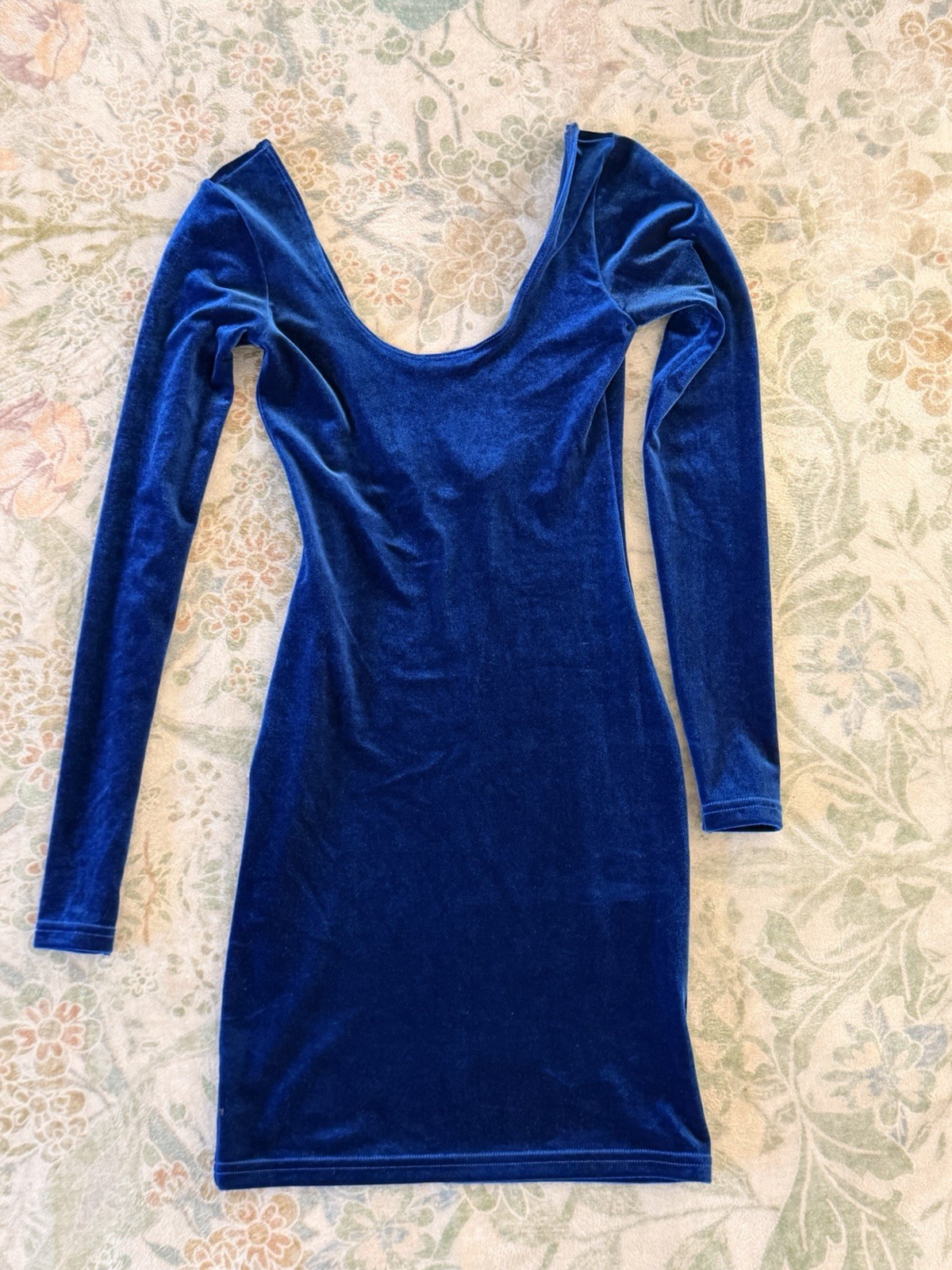 American Apparel Velvet Dress XS Navy Blue Long Sleeve Low Back Party Mini Dress