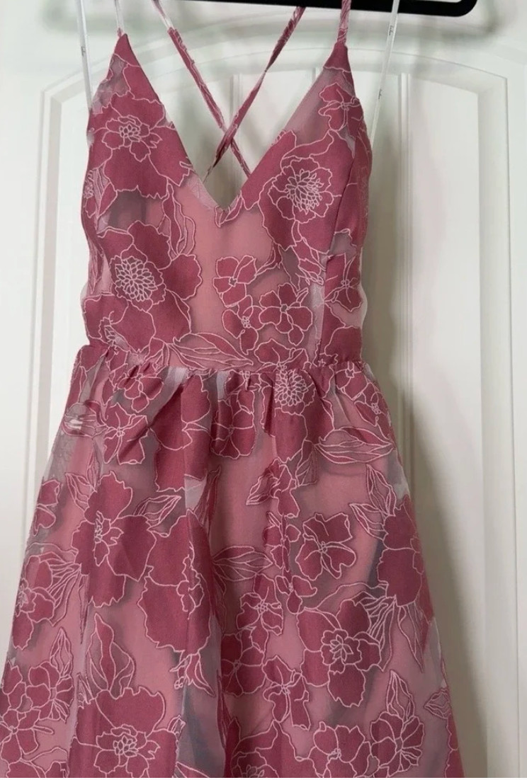 Lulu’s dusty rose floral burned out organze ruffle hemmed maxi | NWT. | LARGE