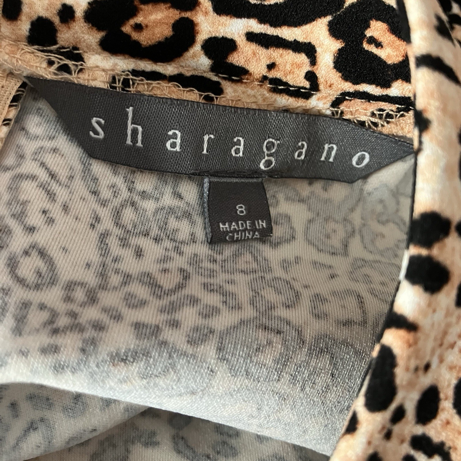 Sharagano Dress Womens Size Animal Print Sleeveless Crepe Mock Neck Sheath