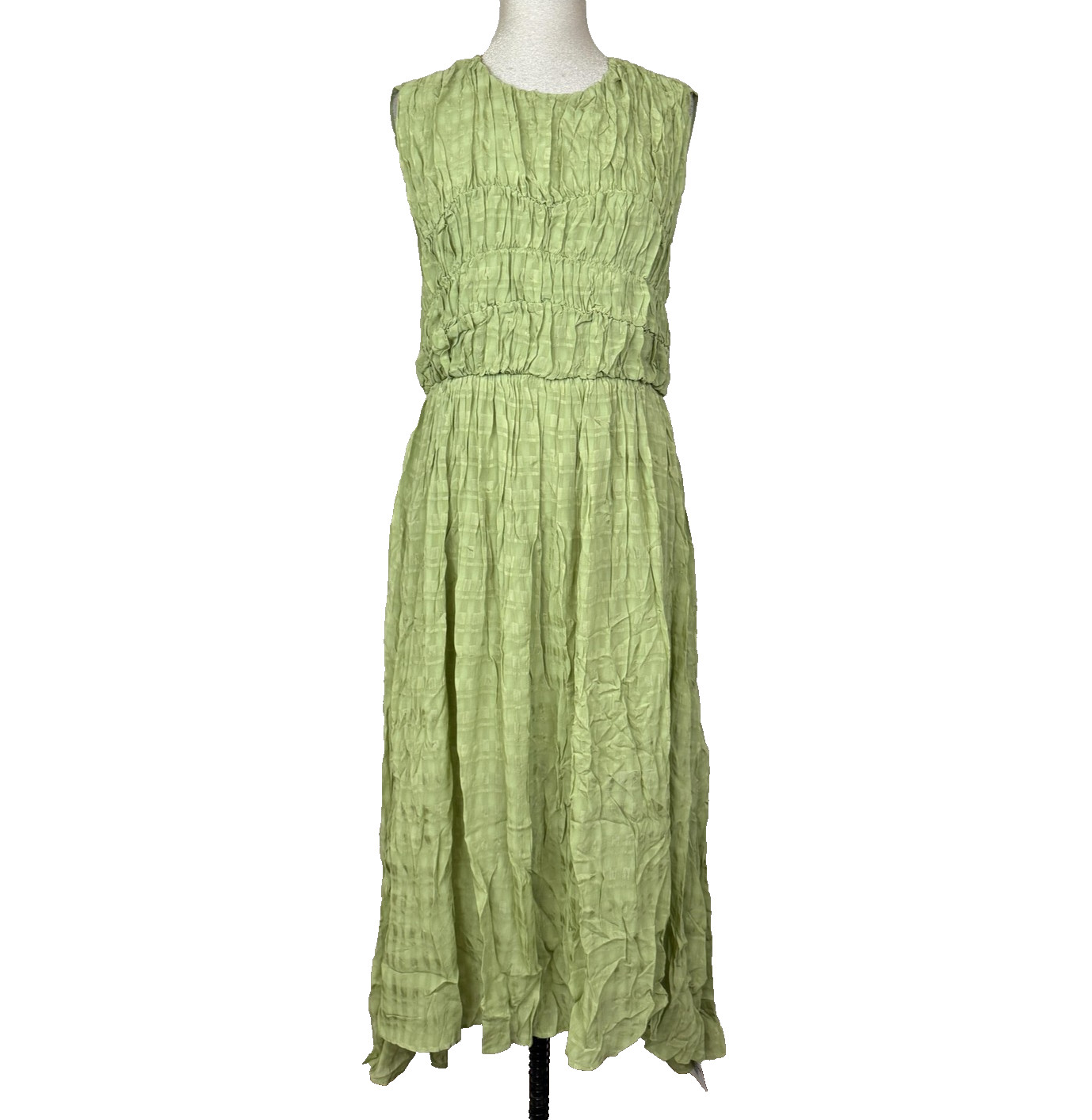 NEW ASOS DESIGN Maxi Dress Womens 12 Green Jacquard Pleated Check Sundress