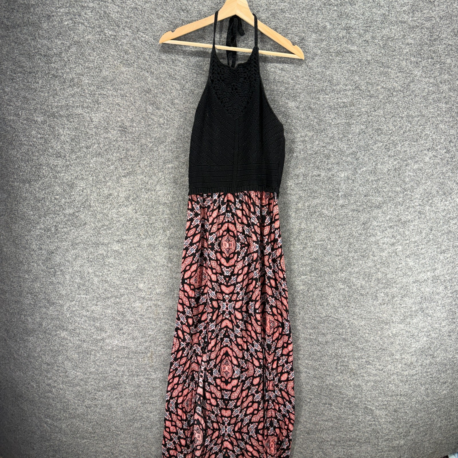 Knox Rose Dress Women M Medium Black Geometric Maxi Long Cotton Lined Sleeveless
