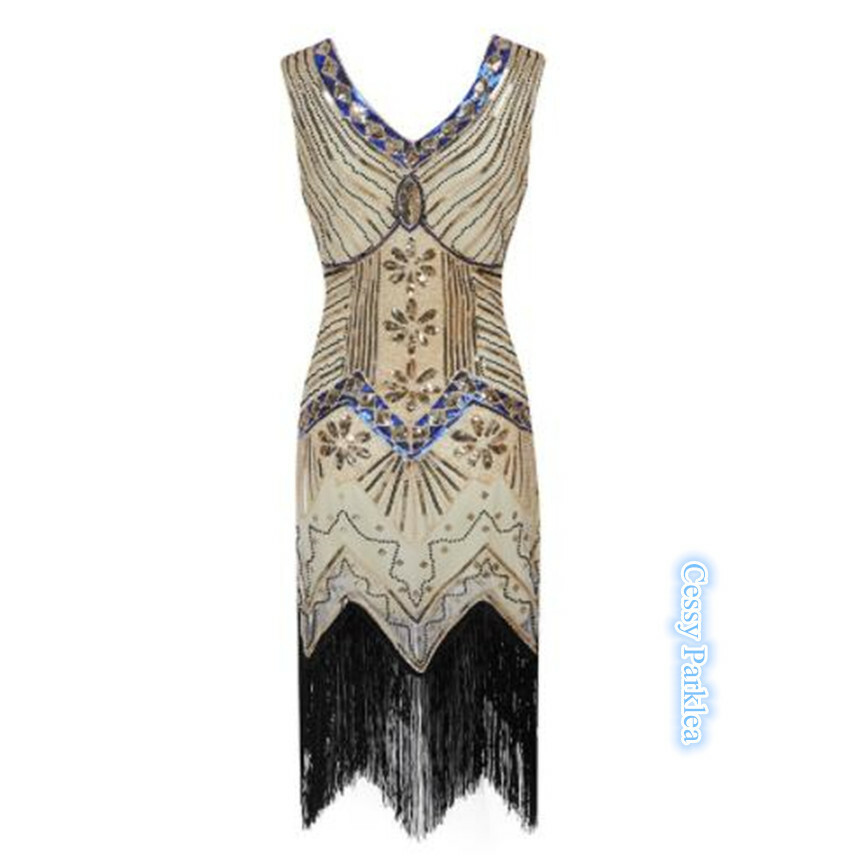 ZC21 Ladies Gold 1920s Roaring 20s Flapper Gatsby Costume Sequins 6-20