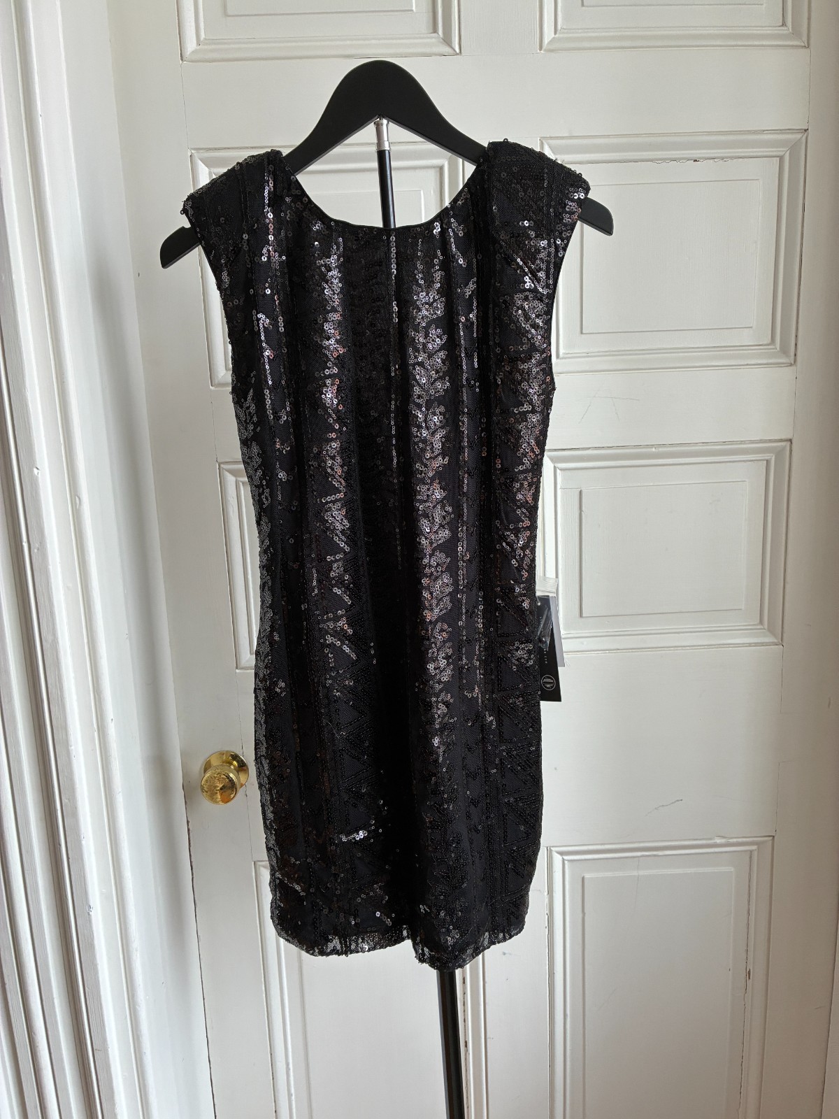 NWT As U Wish Black Sequin Mini Dress, Sz XS, Back Cutout LBD