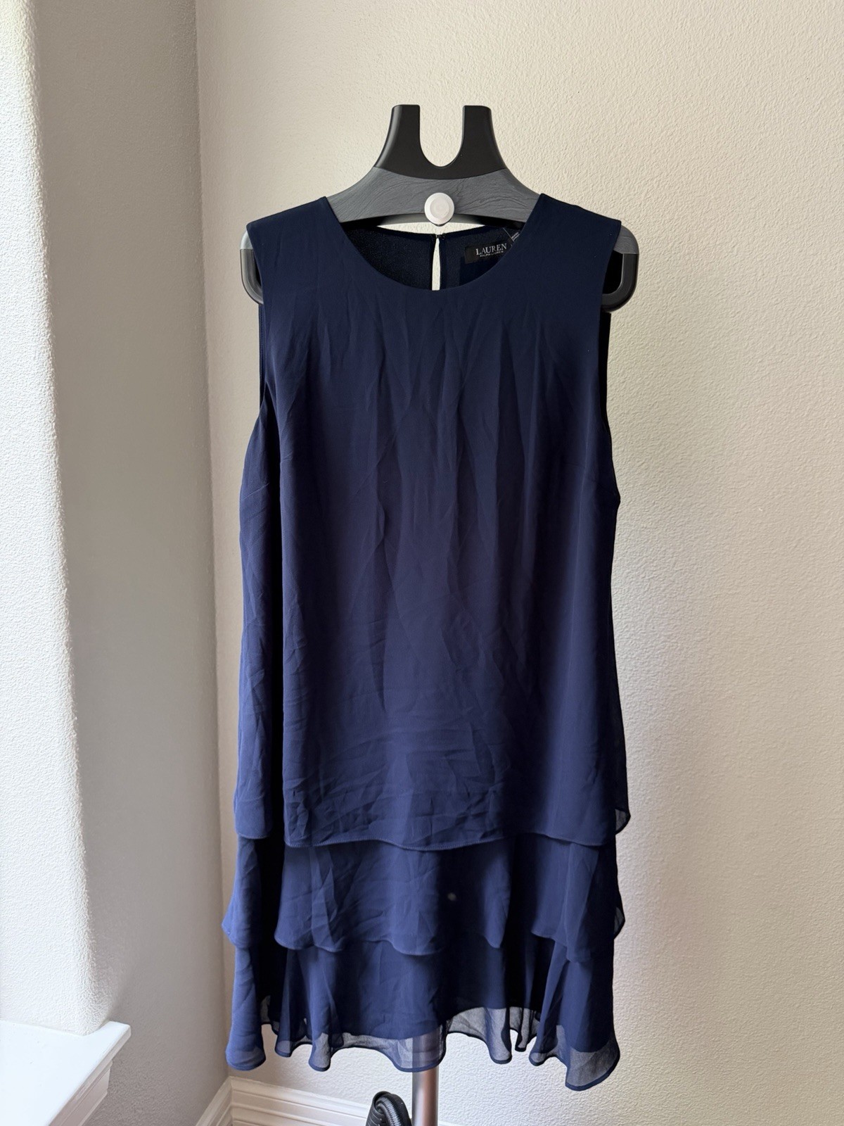 Lauren Ralph Lauren Women’s Navy Crinkle Georgette Shift Dress Size 14