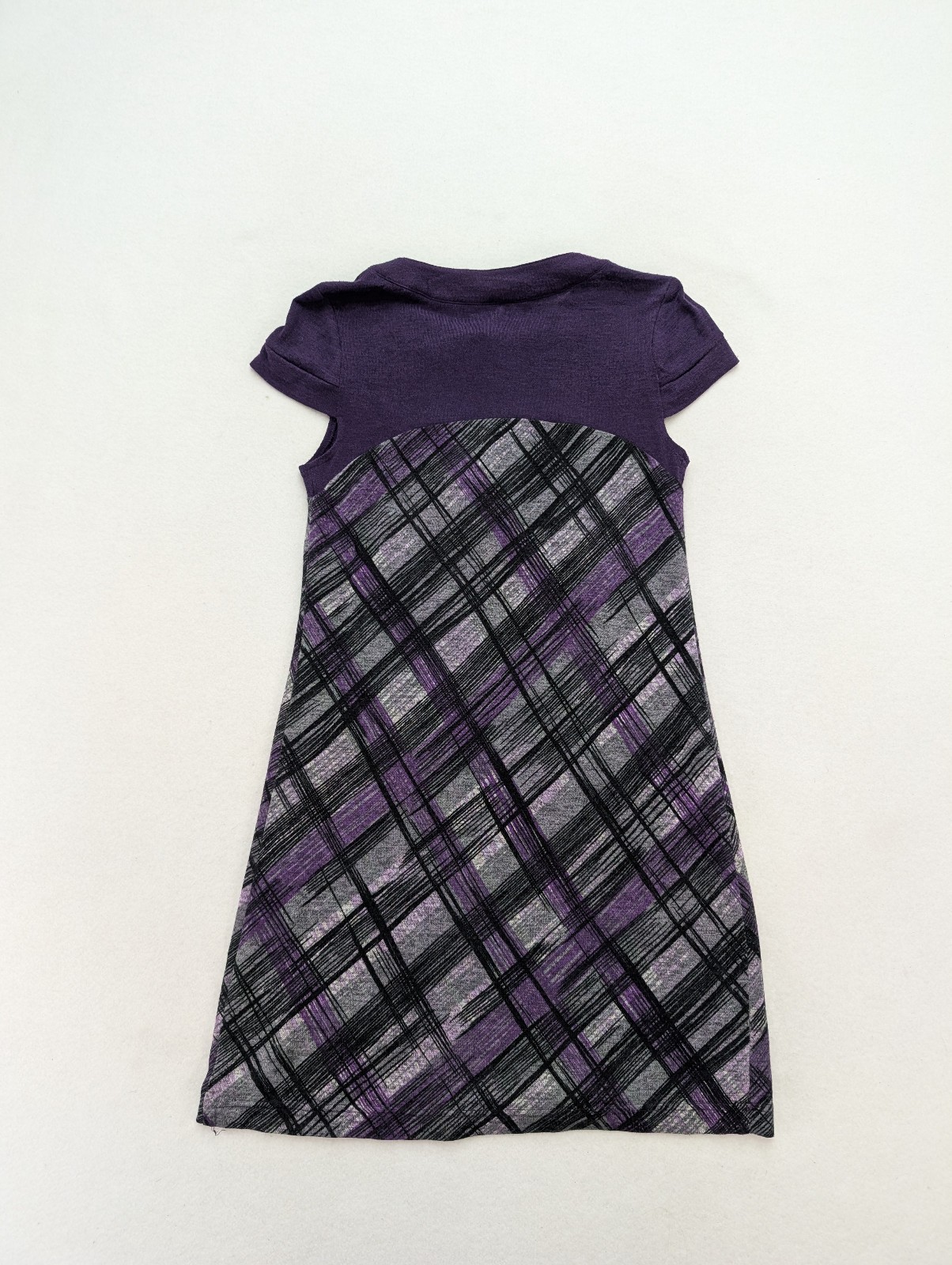 K Studio Collection Women’s Sweater Dress Size 6 Purple Plaid Stretch Knit
