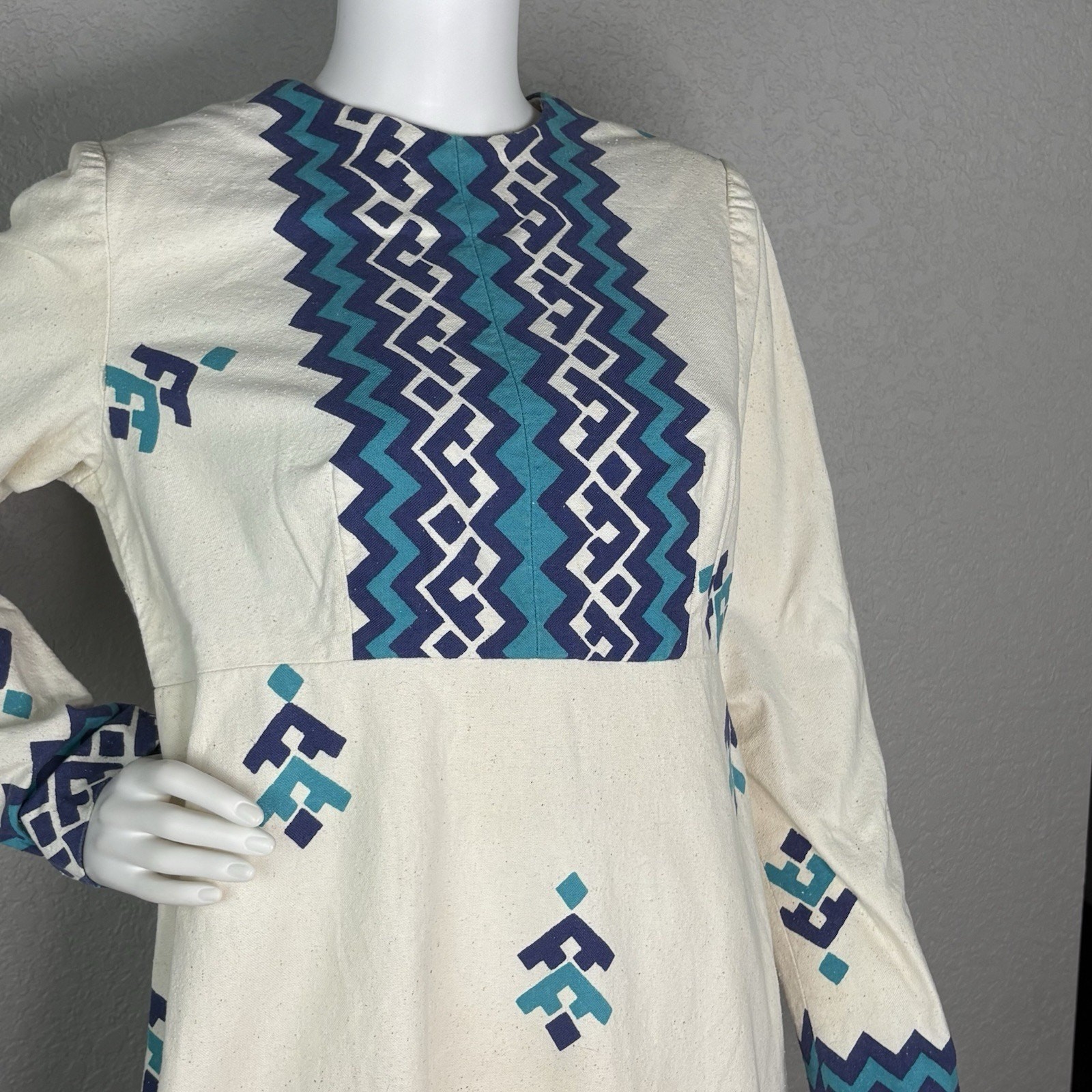 Vintage Womens Nordic Finland A Line Dress Kaisu Heikkila Geometric Print Sz L