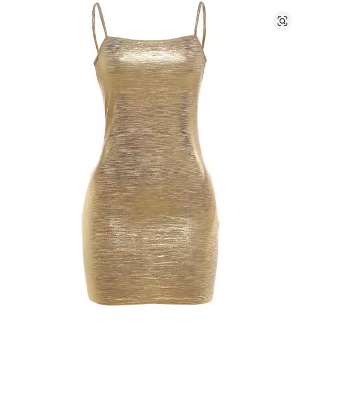 Gold Metallic Bodycon Mini Dress Women Sexy Club Party Cocktail Dress