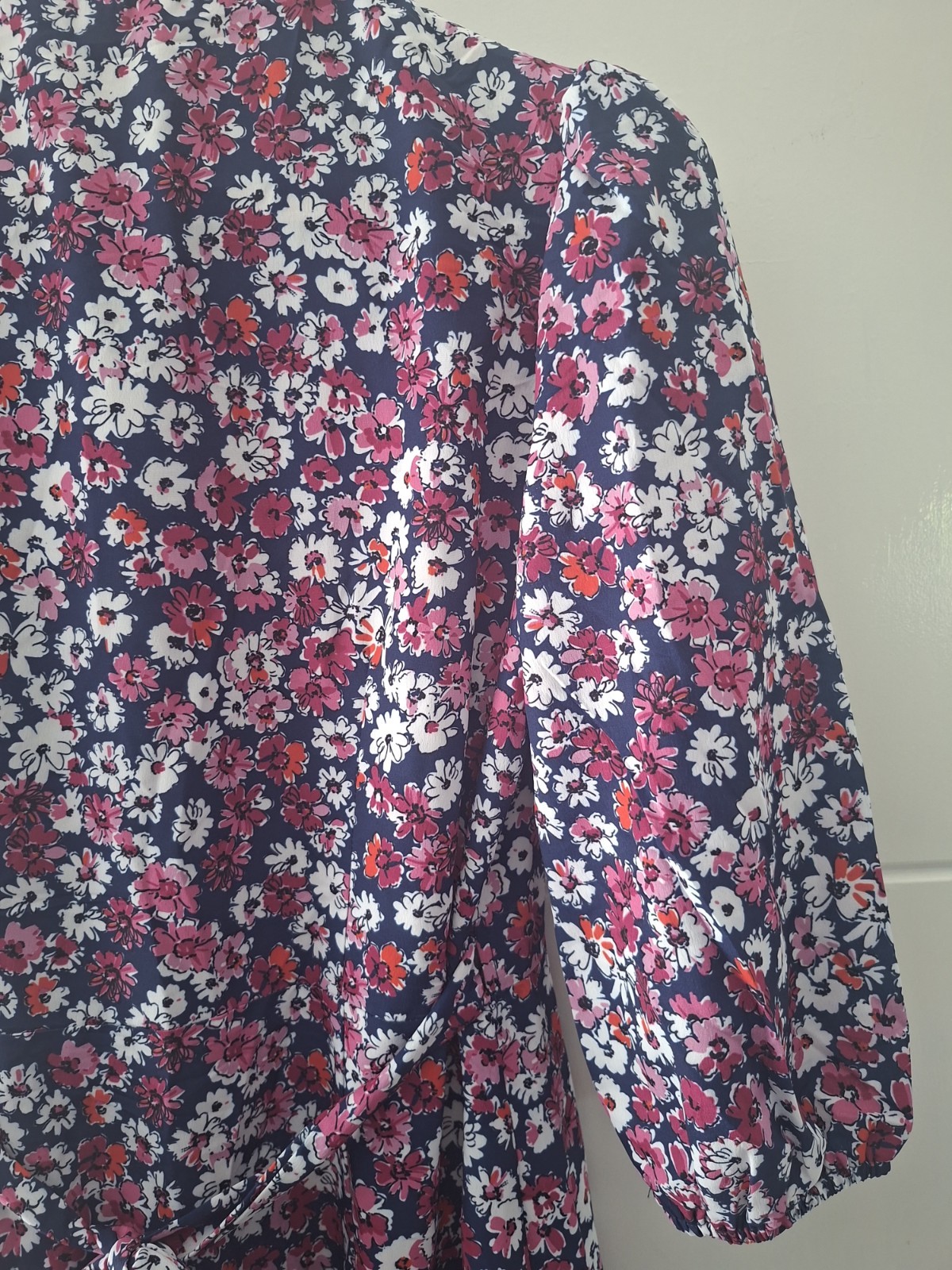 Yumi Daisy Wrap Maxi Dress UK Size 12 Navy Pink Red Floral Half Sleeve New Tags