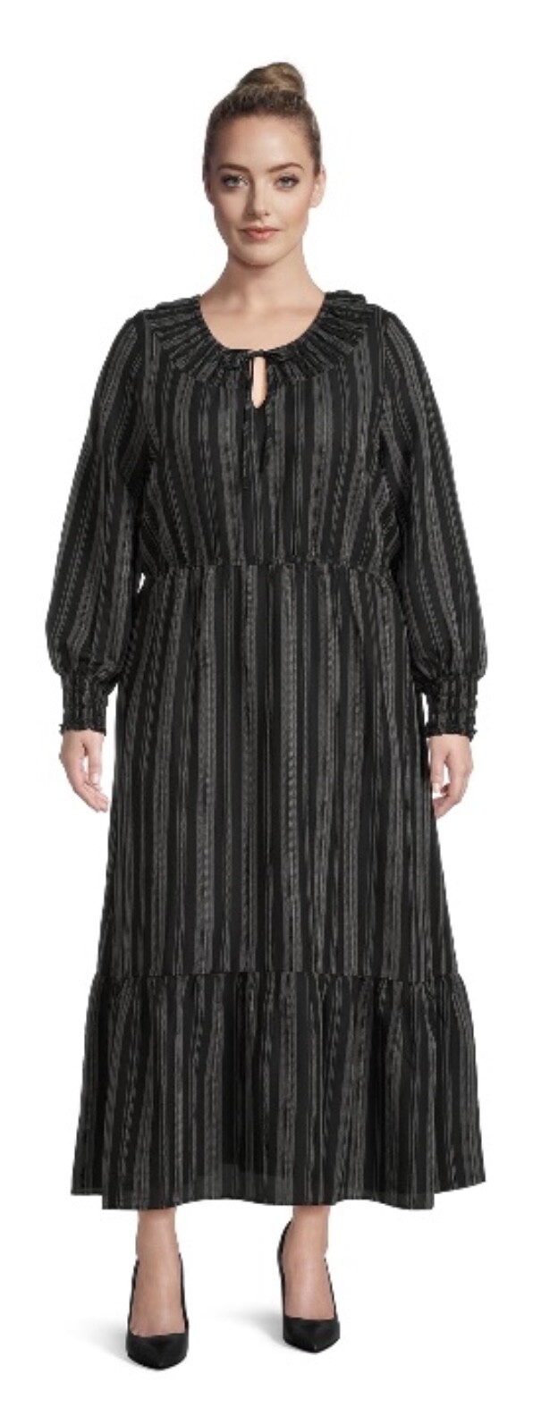 NEW Terra & Sky Peasant Tiered Long Sleeve Maxi Dress 2X 3X 4X Womens Black Ikat
