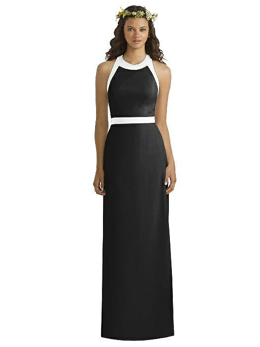 Full Length 2 Color Black White Halter Low Back Social Bridesmaids Sz 8 Dress