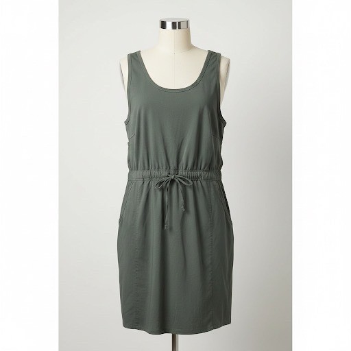 Marika Bristol Utility Drawstring Waist Sleeveless Dress Small Gray Green Sport