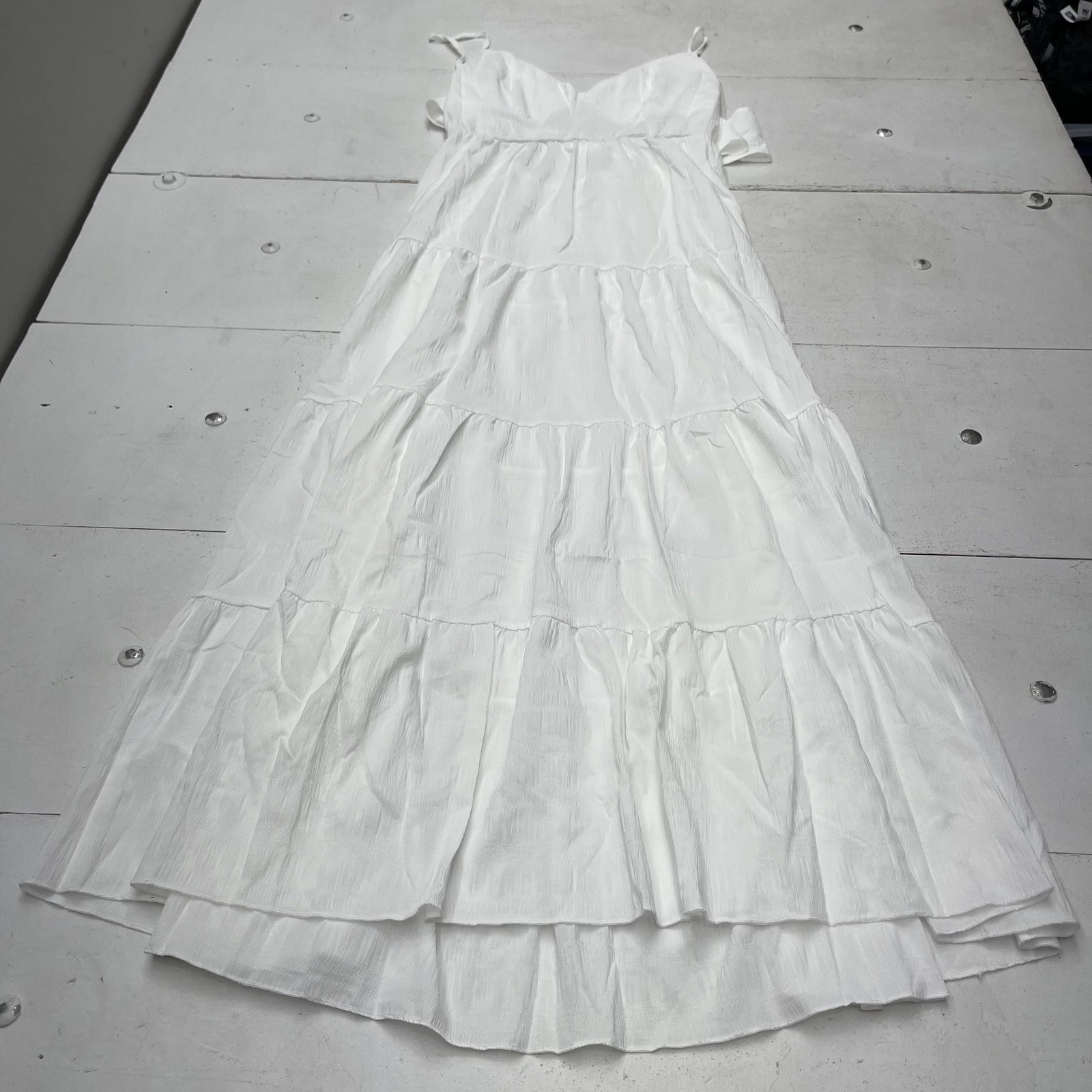SHEIN Dress Womens XL White Tiered Maxi Spaghetti Strap Tie Back Summer