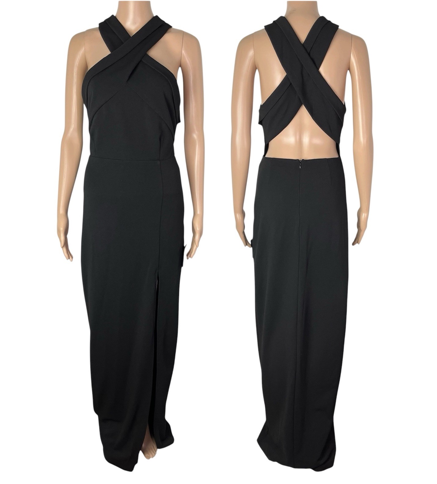 Lulus New Head to Cocktail Hour Black Halter Neck Floor Length Party Dress SizeM