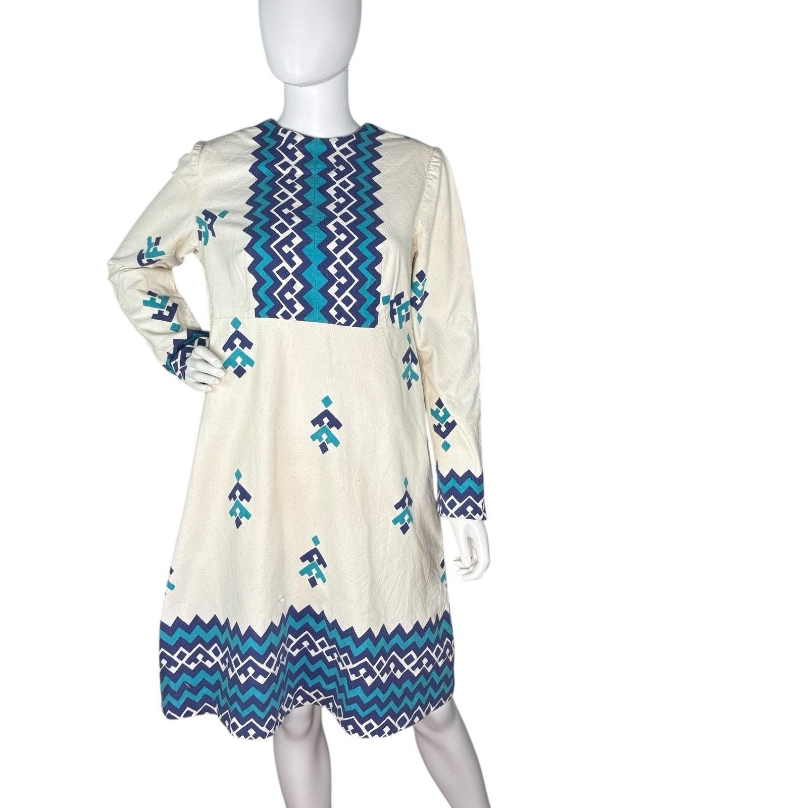 Vintage Womens Nordic Finland A Line Dress Kaisu Heikkila Geometric Print Sz L