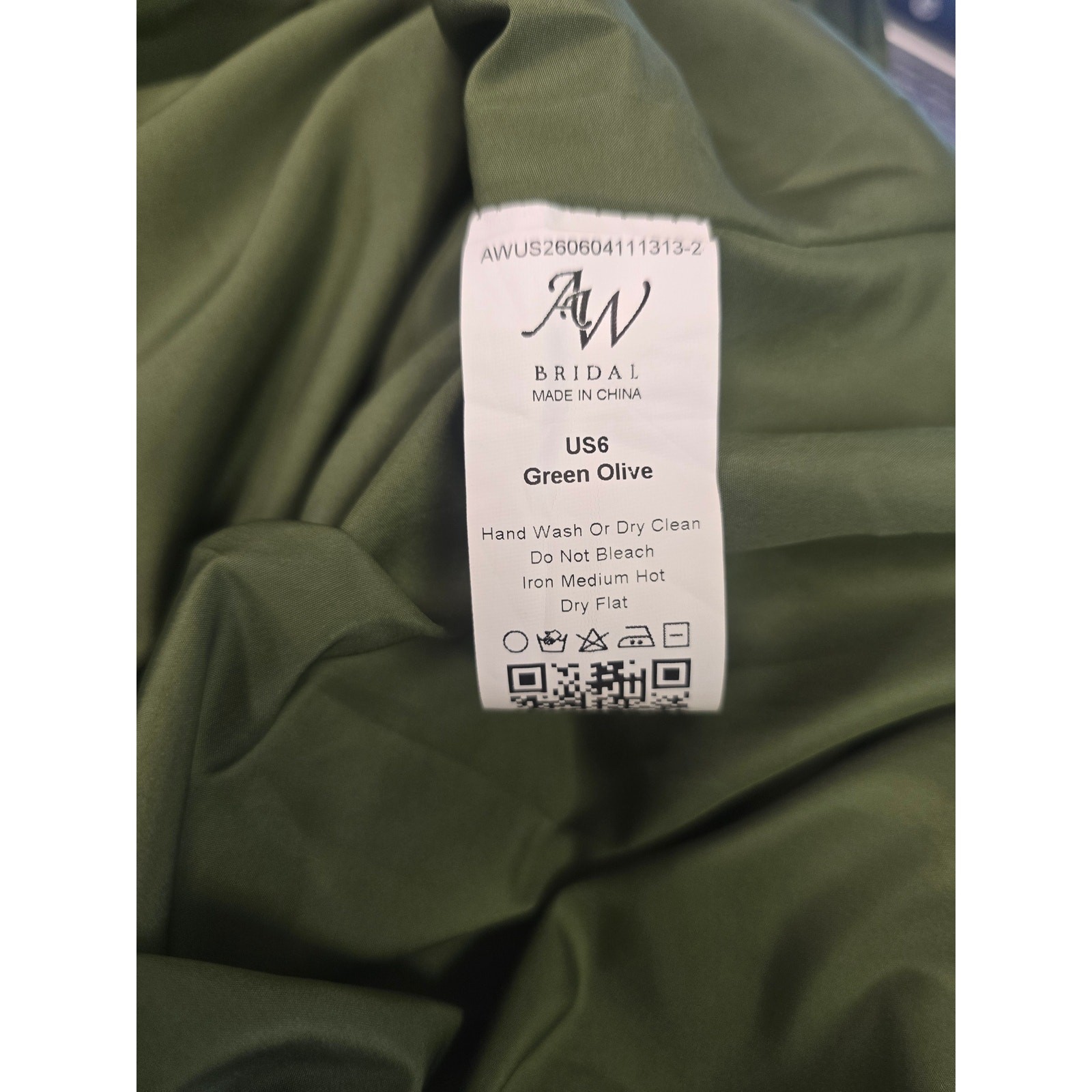 AW BRIDAL 6 S green olive Erika satin crystal formal bridesmaid maxi dress B51