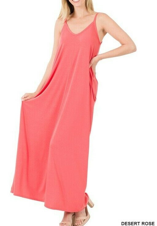 Maxi Dress S M L XL Beachy Boho Summer Vacation Resort Minimalist Desert Rose