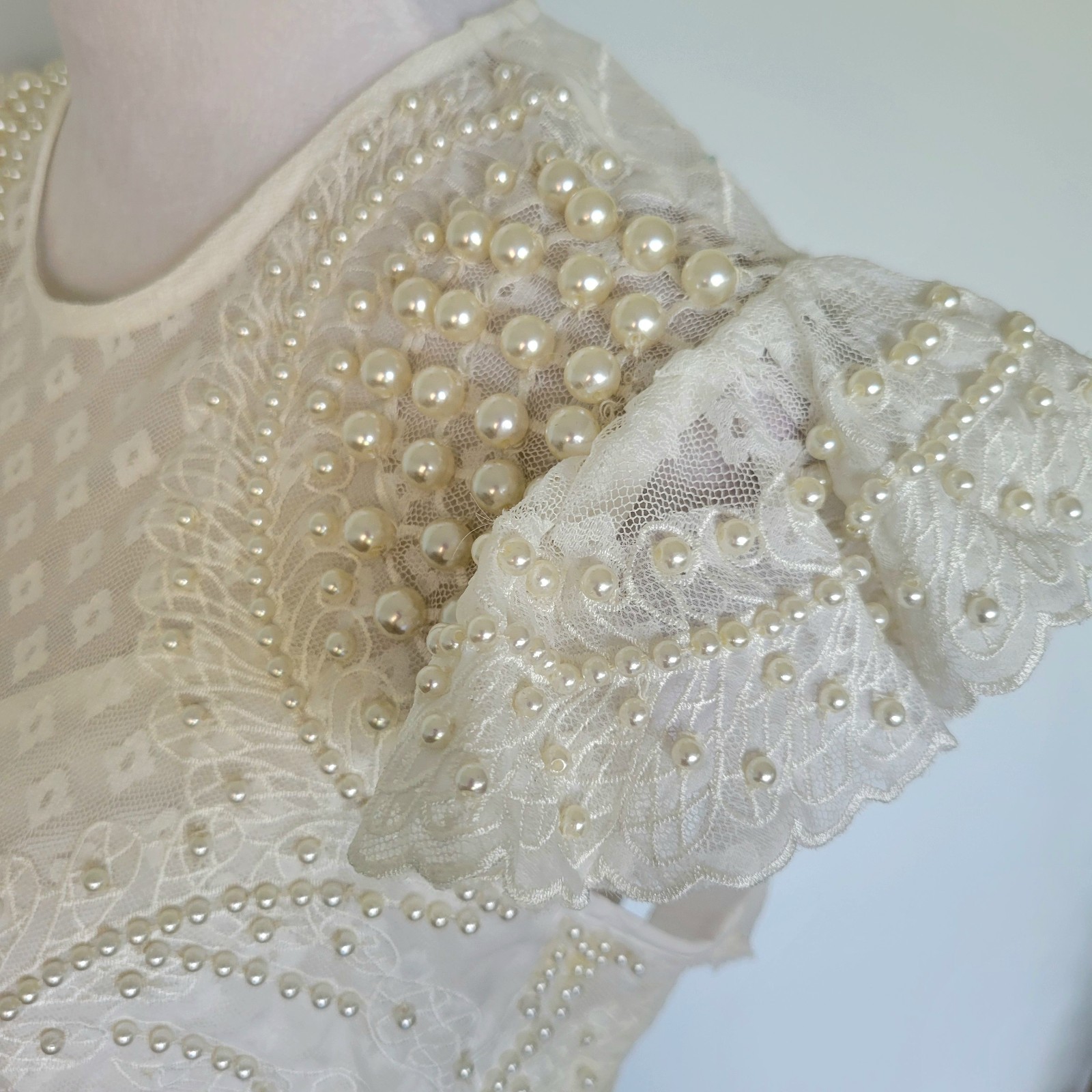 NWT ASOS LUXE Ivory Pearl Embellished Lace Bridal Wedding Cocktail Dress Sz 8