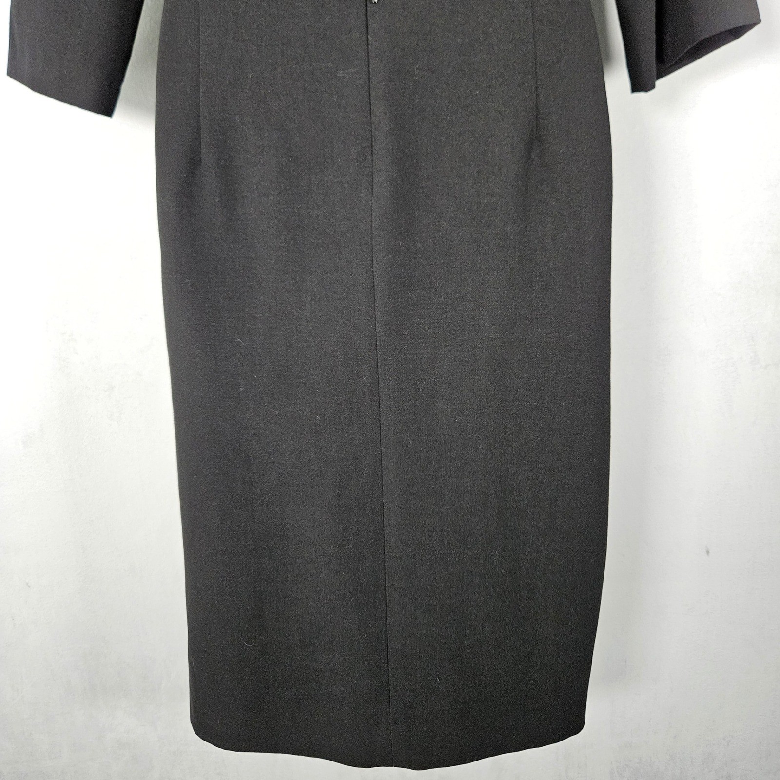 Black Halo Sheath Dress 16 Black NWOT Belted Midi Professional Minimal Cocktail