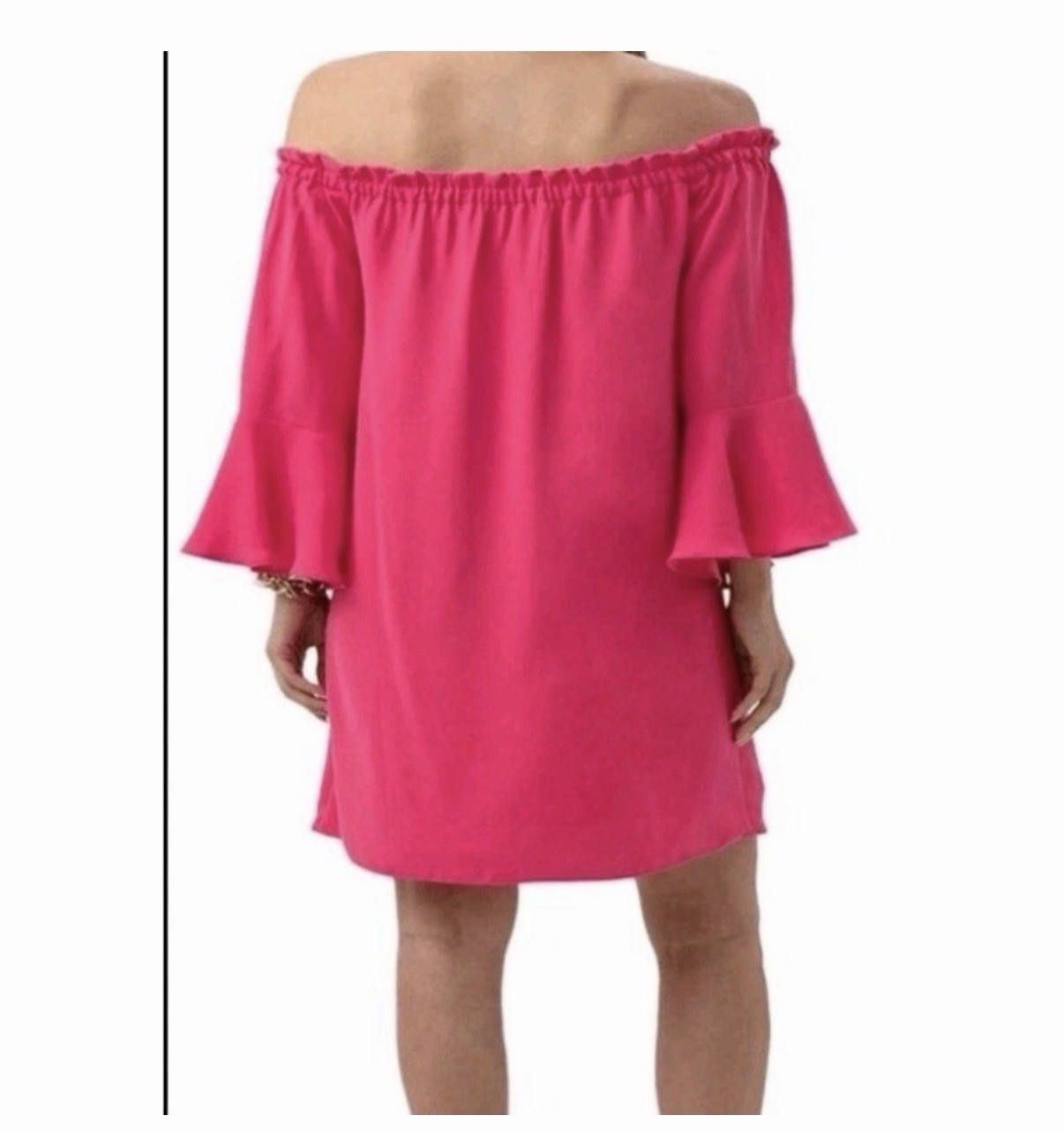 Trina Turk Knox Pink Off Shoulder Ruffle Bell Sleeve Shift Short Dress Women’s M