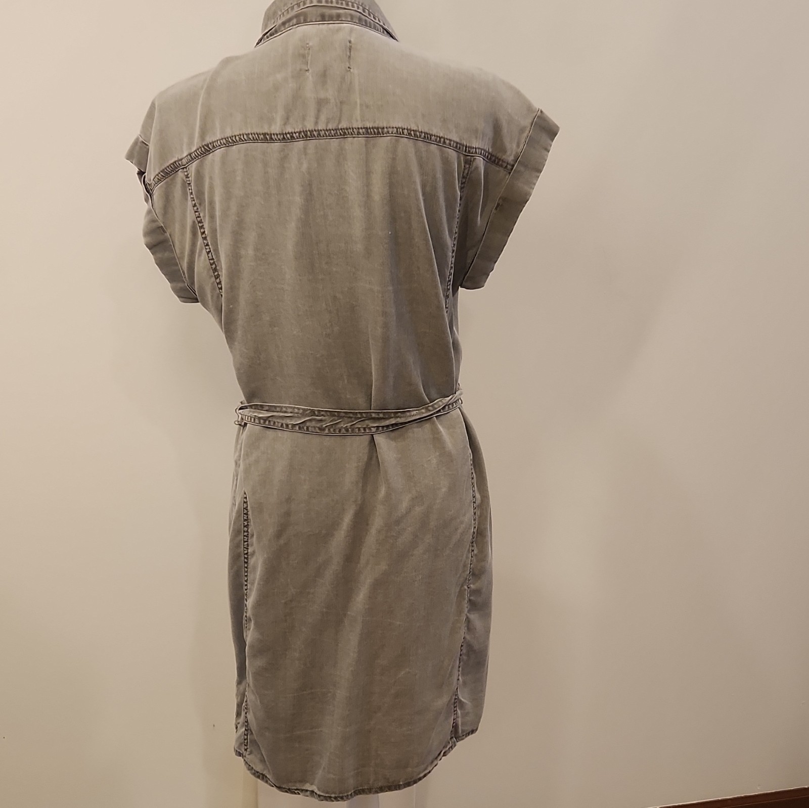 C.A.S.L.O.N Gray Tencel Lyocell Denim Shirt Dress Button Belted Pockets M Knee