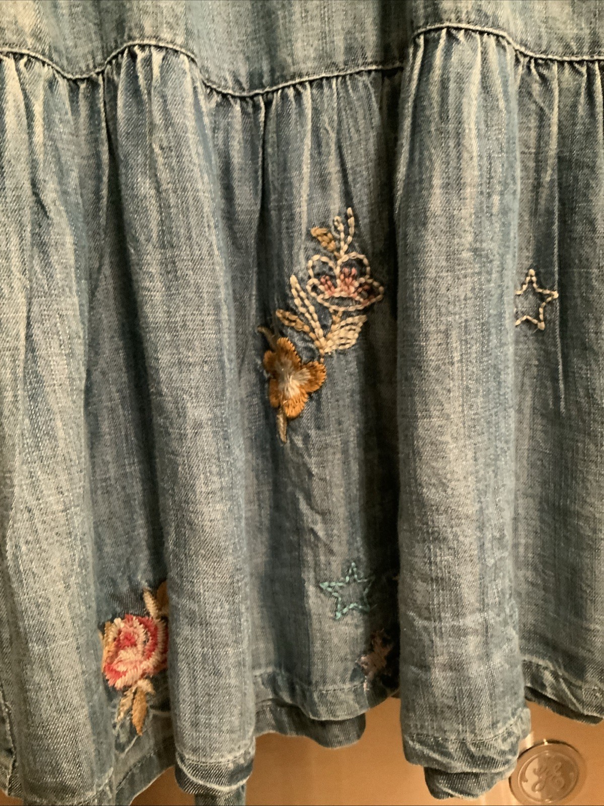 Karyn See Lightweight Denim Embroidered Dress L Bohemian Handmade India