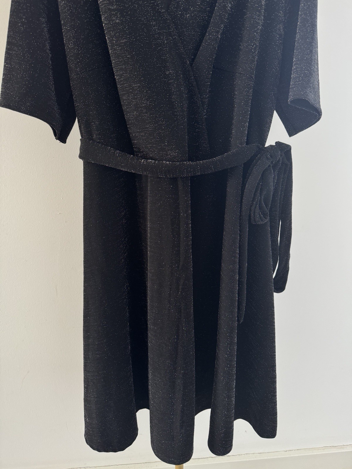 Roman Black Glitter Knee Length Dress UK 26/28 Sparkly Evening Party Belted