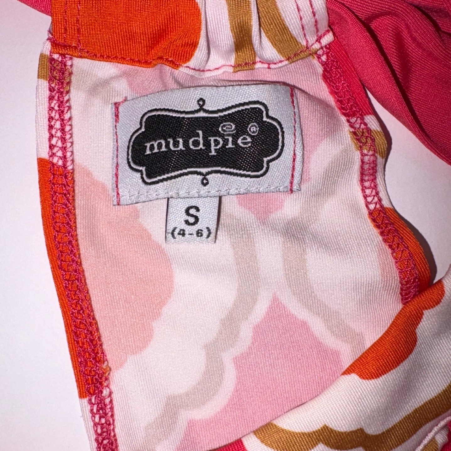 Mud Pie Women Pink Orange Geometric Quatrefoil Halter Bow Neck Mini Dress Small