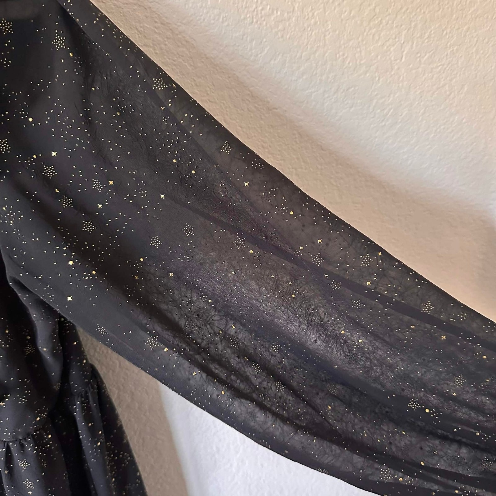 By the River Celestial Black Gold Star Ruffle Midi Dress Large Whimsigoth Witchy