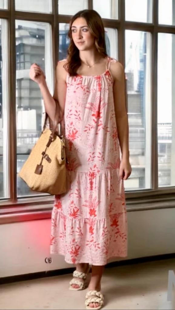 NEW VELVET HEART Pink Red Floral Linen Blend Midi Cami Dress S M? Coastal Beach