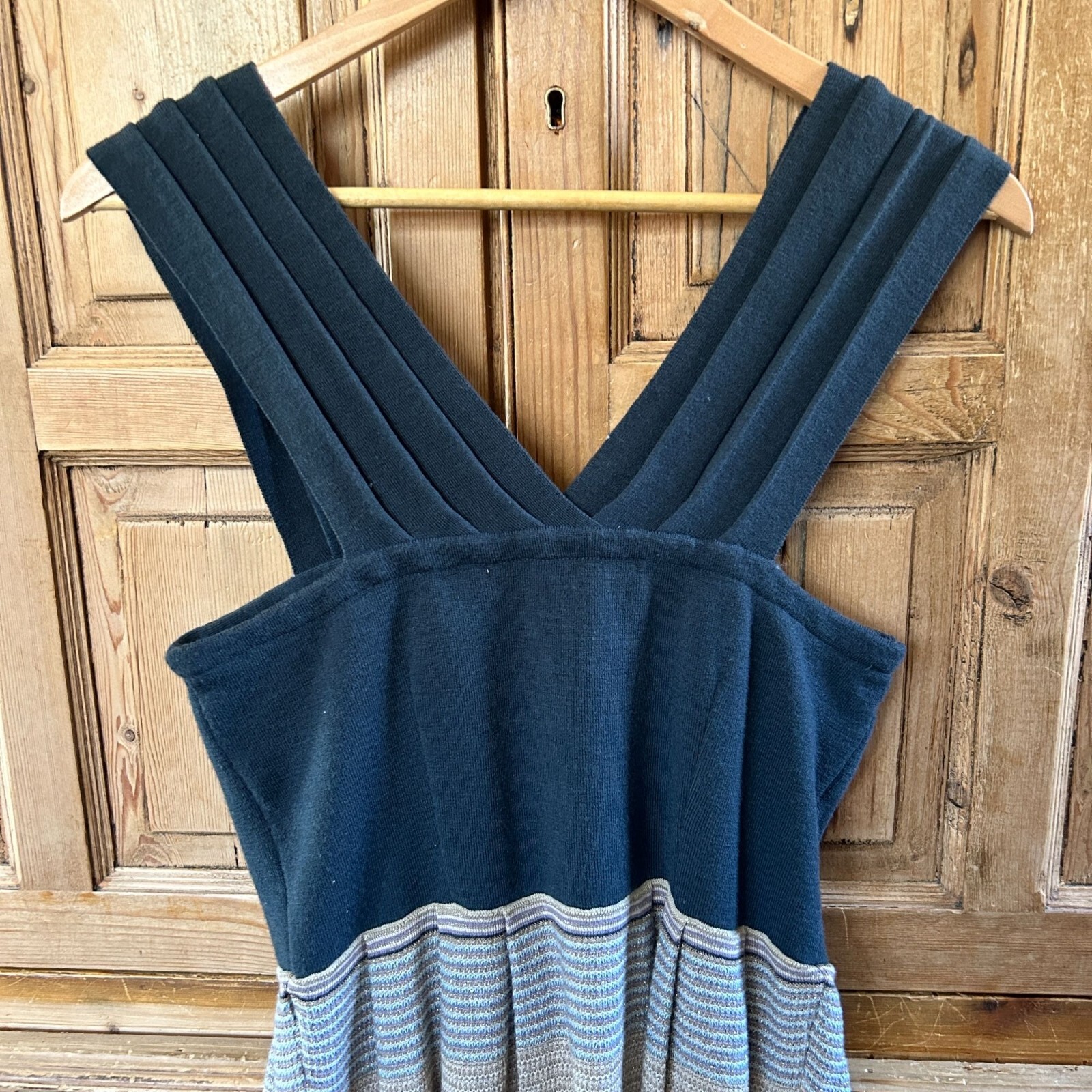 Knitted & Knotted Anthro Size Medium Dress V-Neck V-Back Glitter Striped NWT