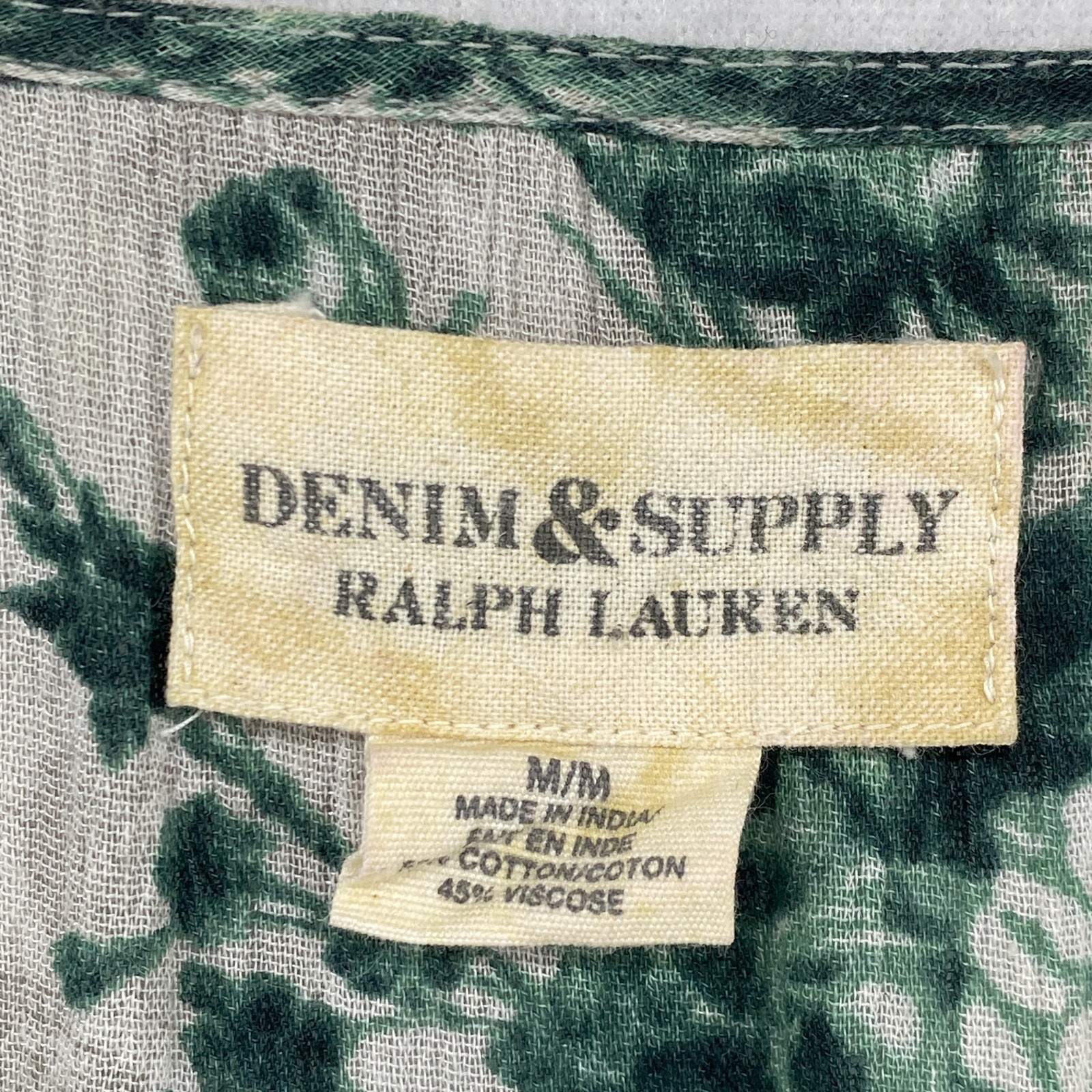 DENIM SUPPLY RALPH LAUREN Dress M Floral Babydoll Mini Gauze 3/4 Sleeve Green