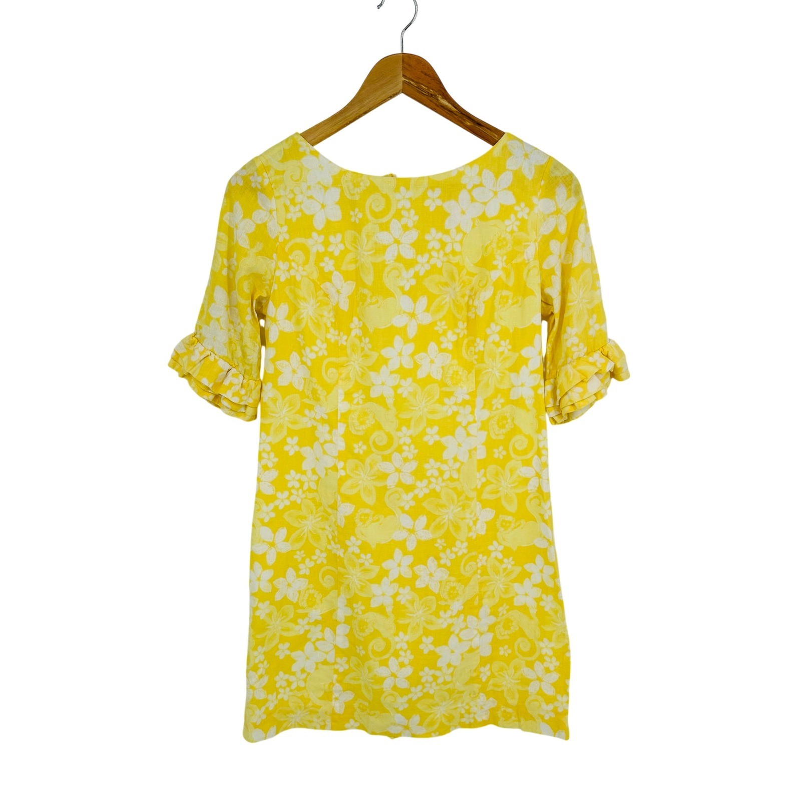Lilly Pulitzer Yellow Floral Ruffle Sleeve Shift Dress Women Size 2