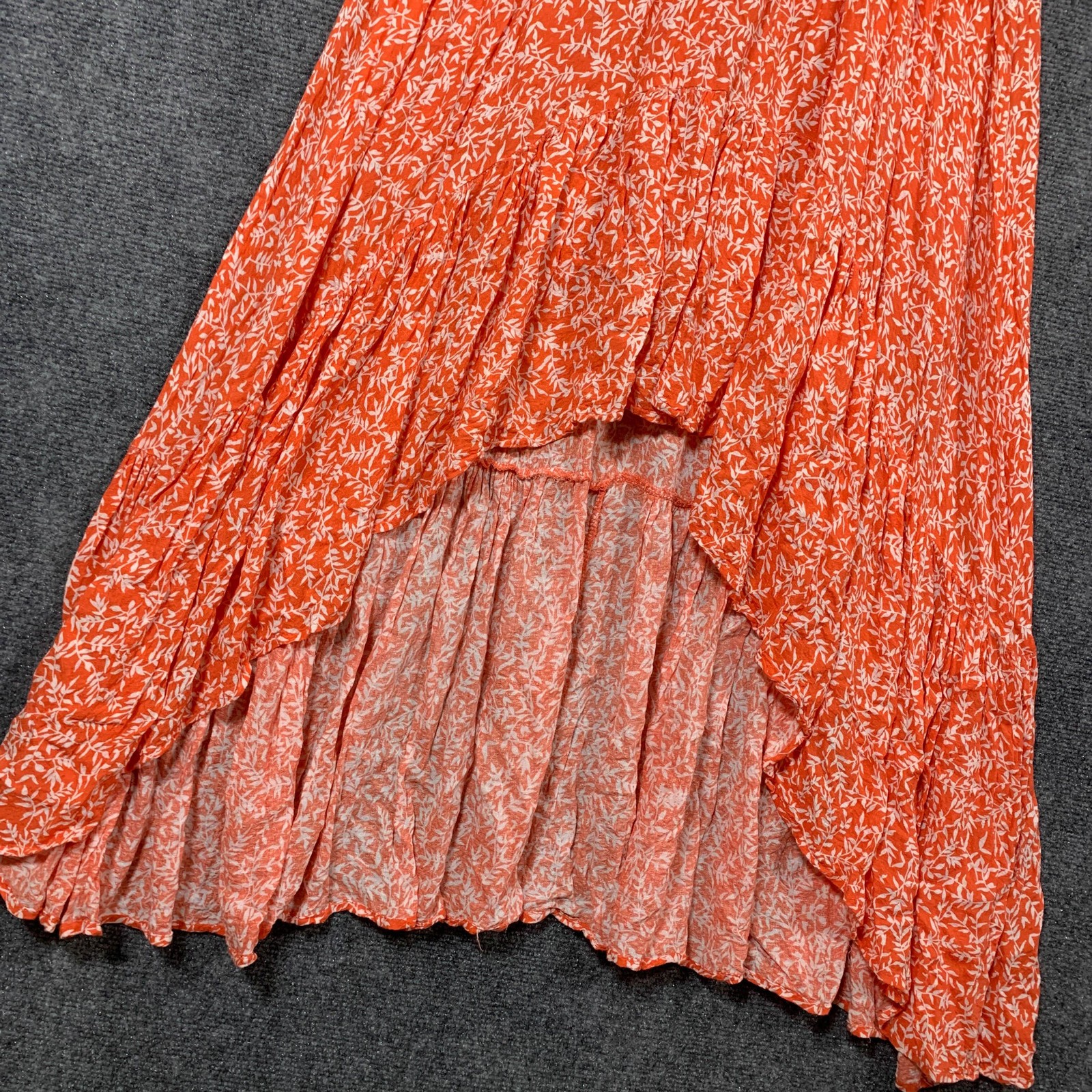 Olivaceous Dress Womens Medium Orange Floral Hi Low Maxi V Neck Tie Front Boho