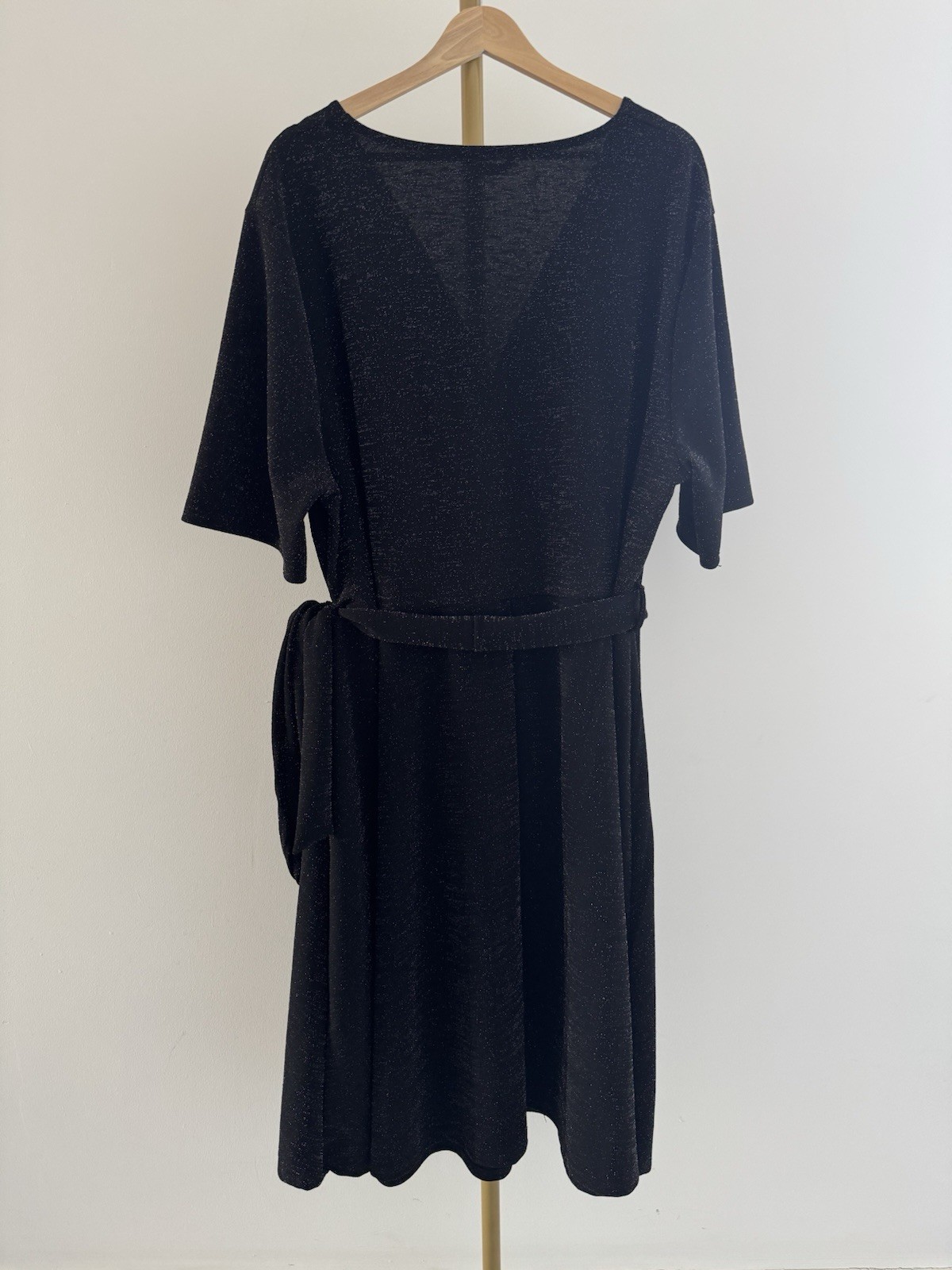 Roman Black Glitter Knee Length Dress UK 26/28 Sparkly Evening Party Belted