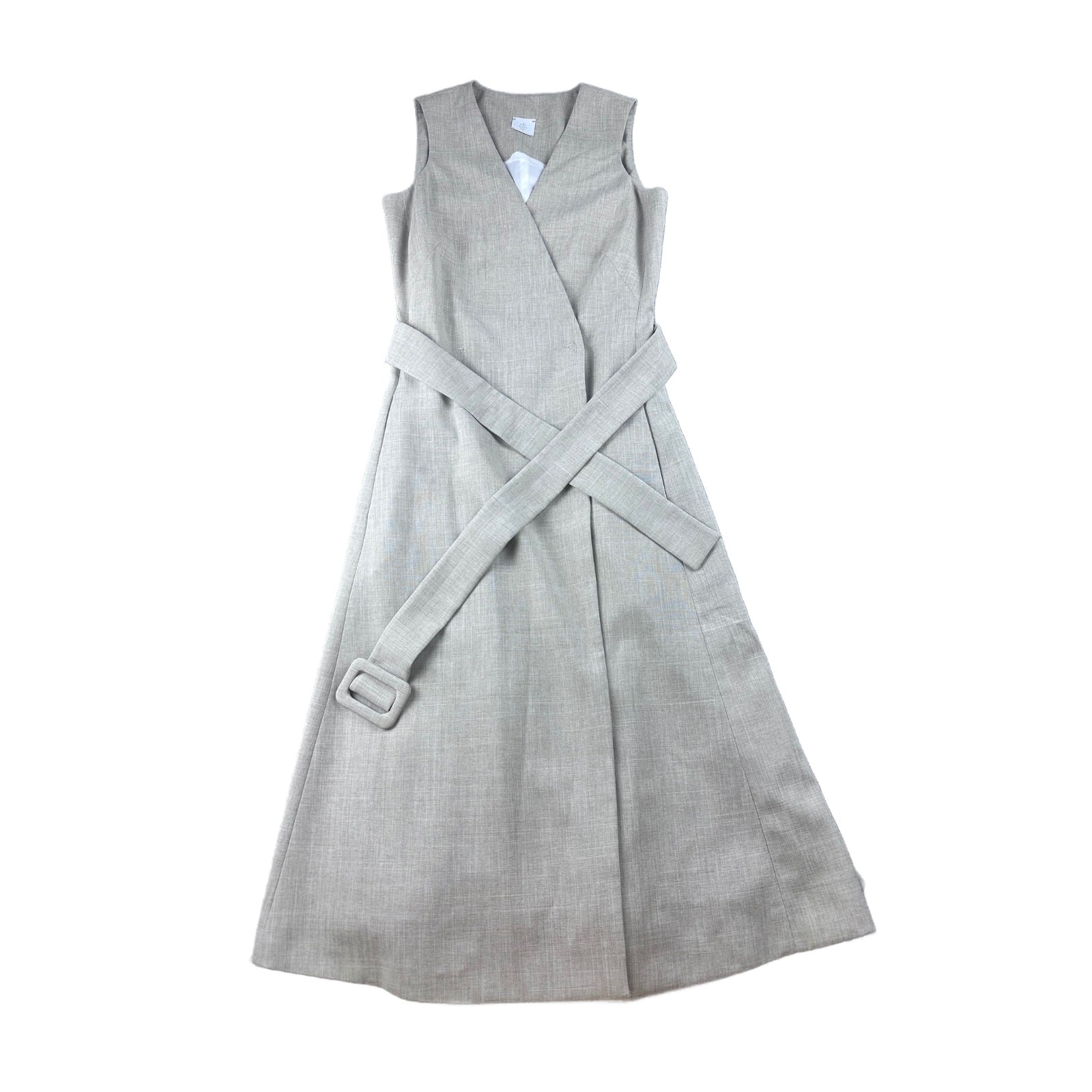 Eleventy Wrap Dress Women XS Beige Sleeveless V-Neck Belted Italy Made Luxury