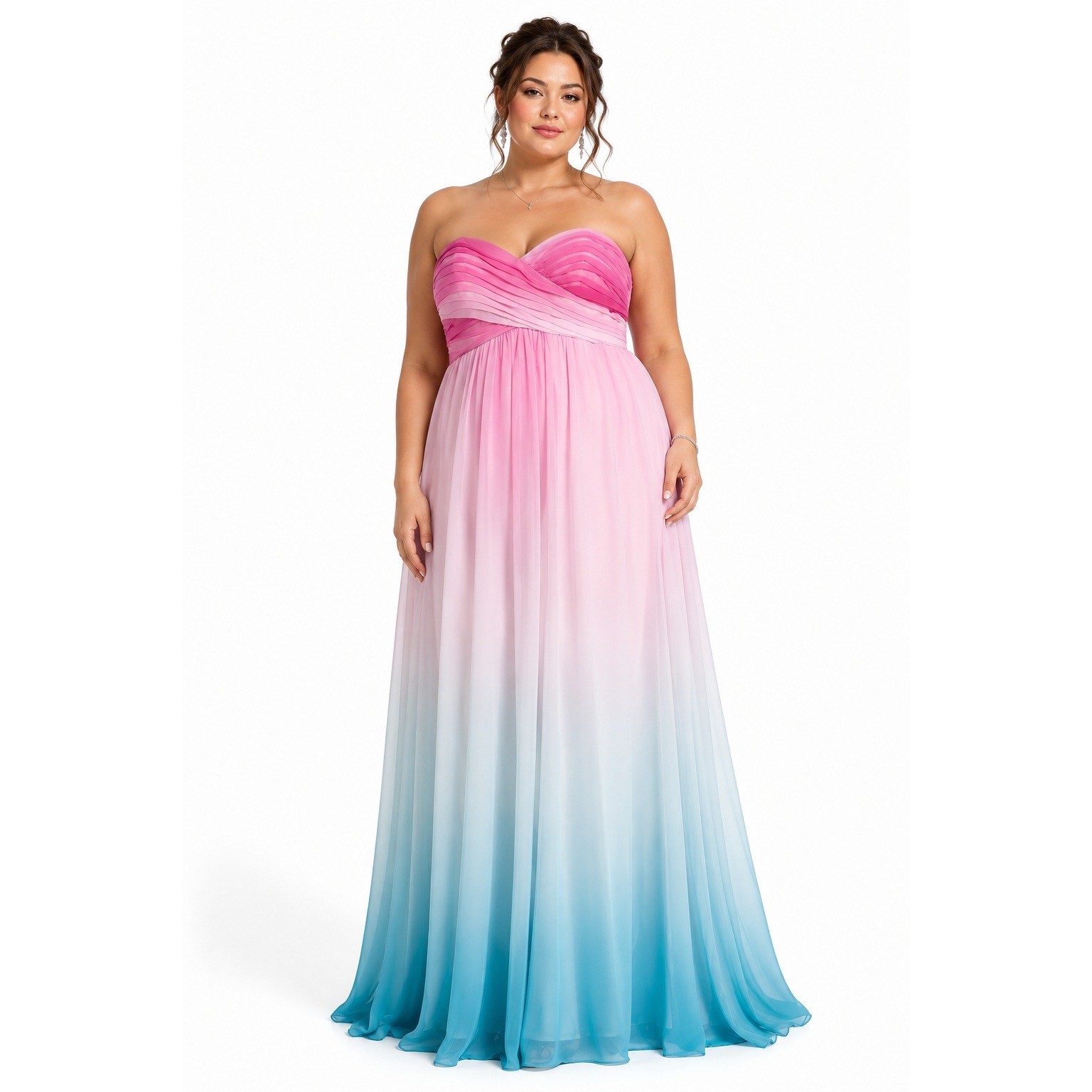 Xscape Ombre Chiffon Maxi Gown 14 Pink Blue Strapless Ruched Mermaid Fairy Gala