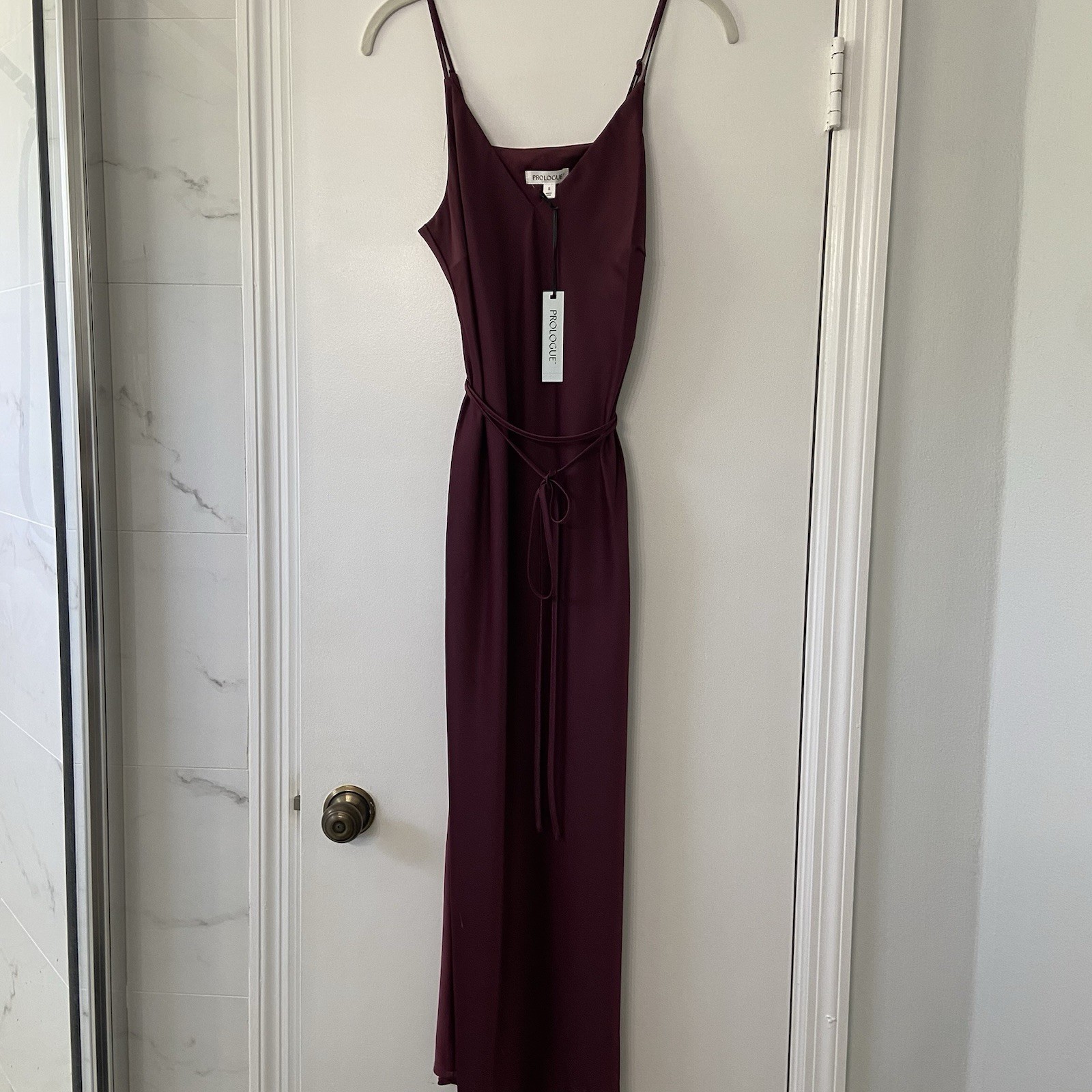 Prologue Burgundy NWT Satin Slip Dress Maxi Small Tie Waist BOHO