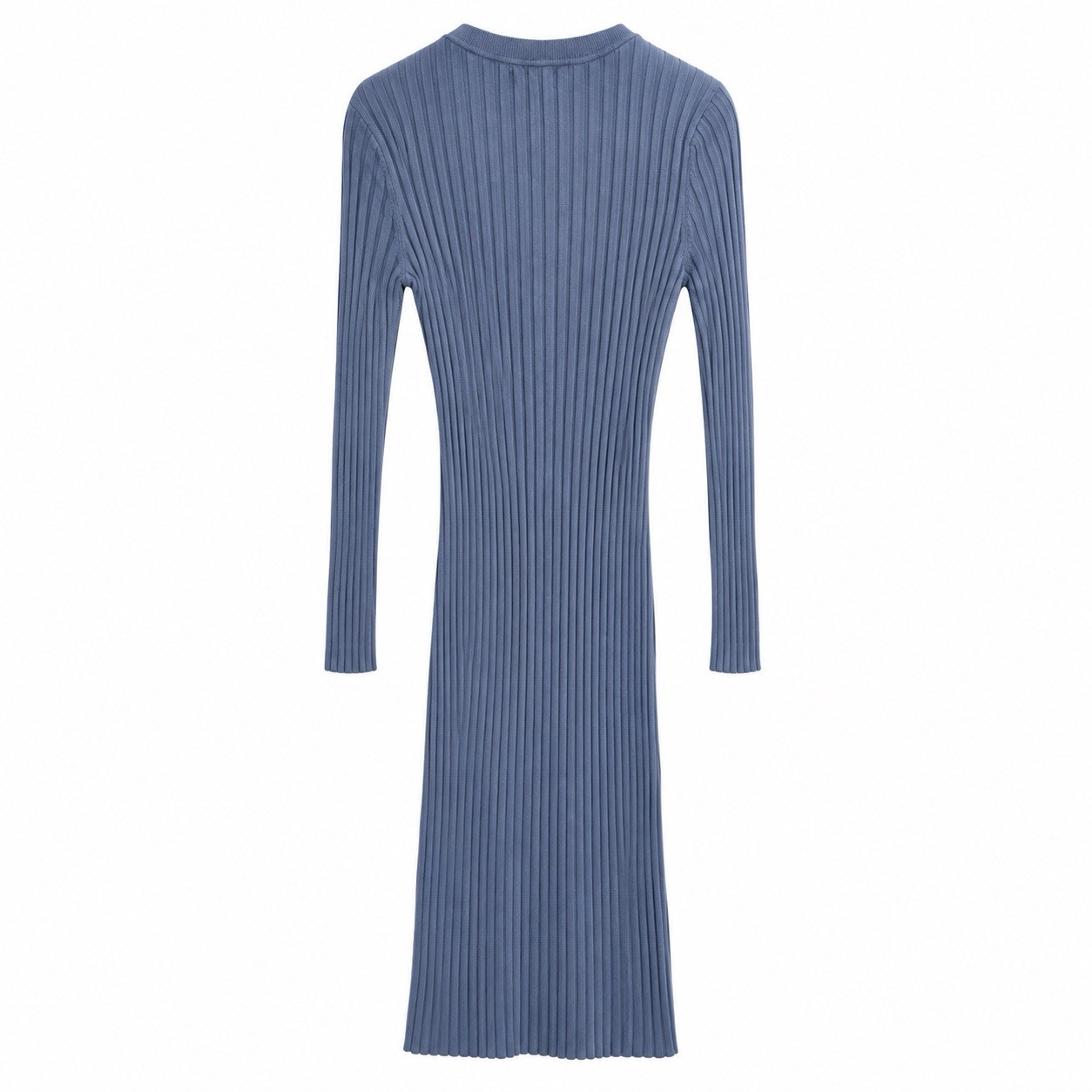 Quince Cashmere Blend Rib Knit Midi Sweater Dress Blue Tie Waist Womens