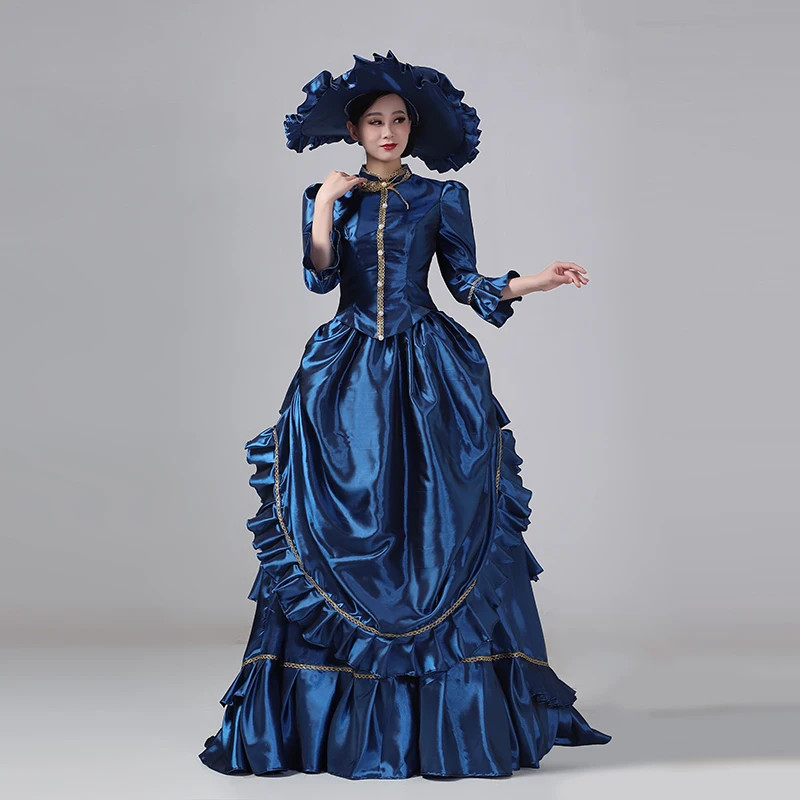 Customized Women Victorian Bustle Satin Dresses Historical Edwardian Ball Gown
